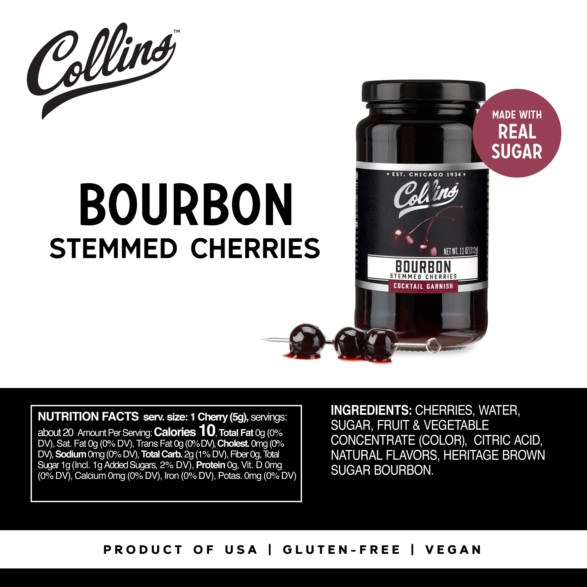 Premium Bourbon Cherries 11 oz - Gourmet Cocktail Garnish for Old Fashioned & Whiskey Sour - Perfect for Home Bars & Gift Giving