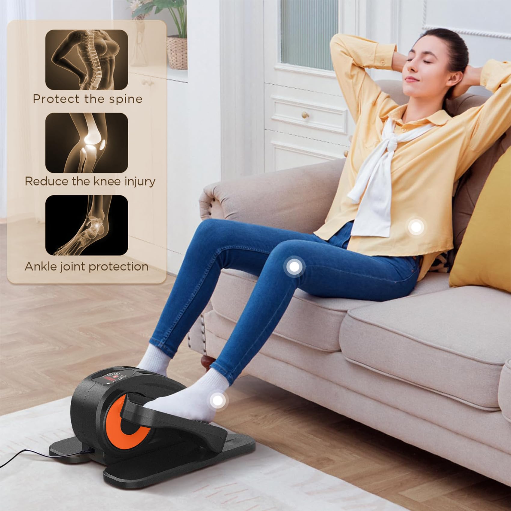 Under Desk Elliptical Machine - Electric Foot Pedal Exerciser with Remote Control | Compact & Portable Seated Elliptical Trainer for Home & Office | Perfect for Work from Home, Watching TV or Rehab Therapy