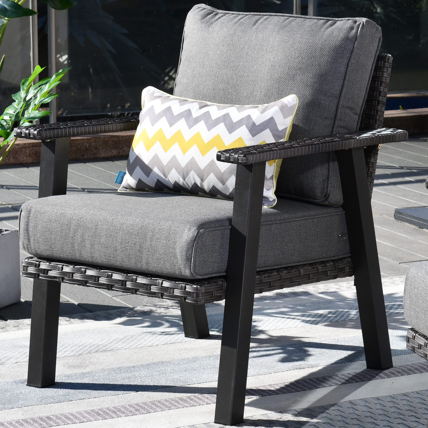 Ovios Patio Chairs Set of 2 - All-Weather Wicker Rattan Outdoor Chairs with Comfortable Cushions, High Back Single Sofa for Porch, Garden, Backyard & Deck - Dark Grey - Perfect for Relaxing, Lounging & Entertaining Guests Outdoors