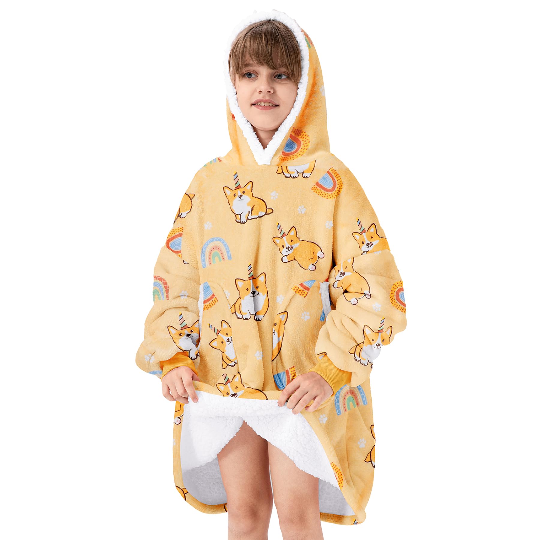 Zando Wearable Blanket Hoodie for Kids & Adults - Oversized Sherpa Fleece Sweatshirt | Cozy Gift for Lounge, Camping & Movie Nights