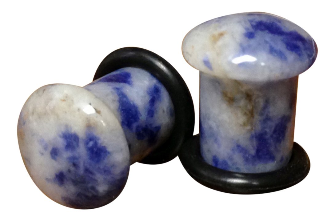 Blue Spot Jasper Stone Plugs - Single Flare Organic Body Jewelry for Ear Stretching - Perfect for Everyday Wear, Yoga & Boho Fashion