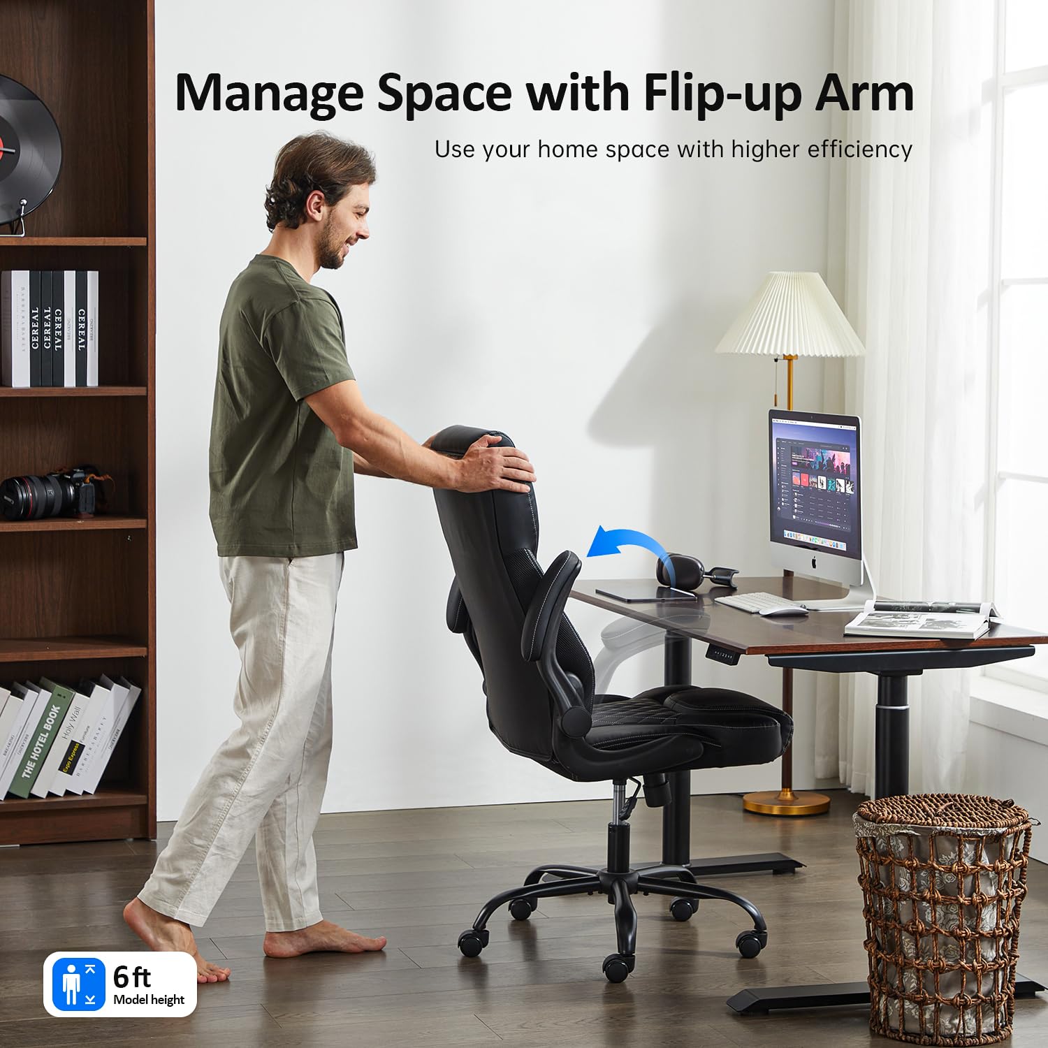 Premium Ergonomic Office Chair - Executive Leather Desk Chair with Adjustable Flip-Up Arms, Lumbar Support & Rocking Function - Ideal for Home Office, Gaming & Workspace (White)