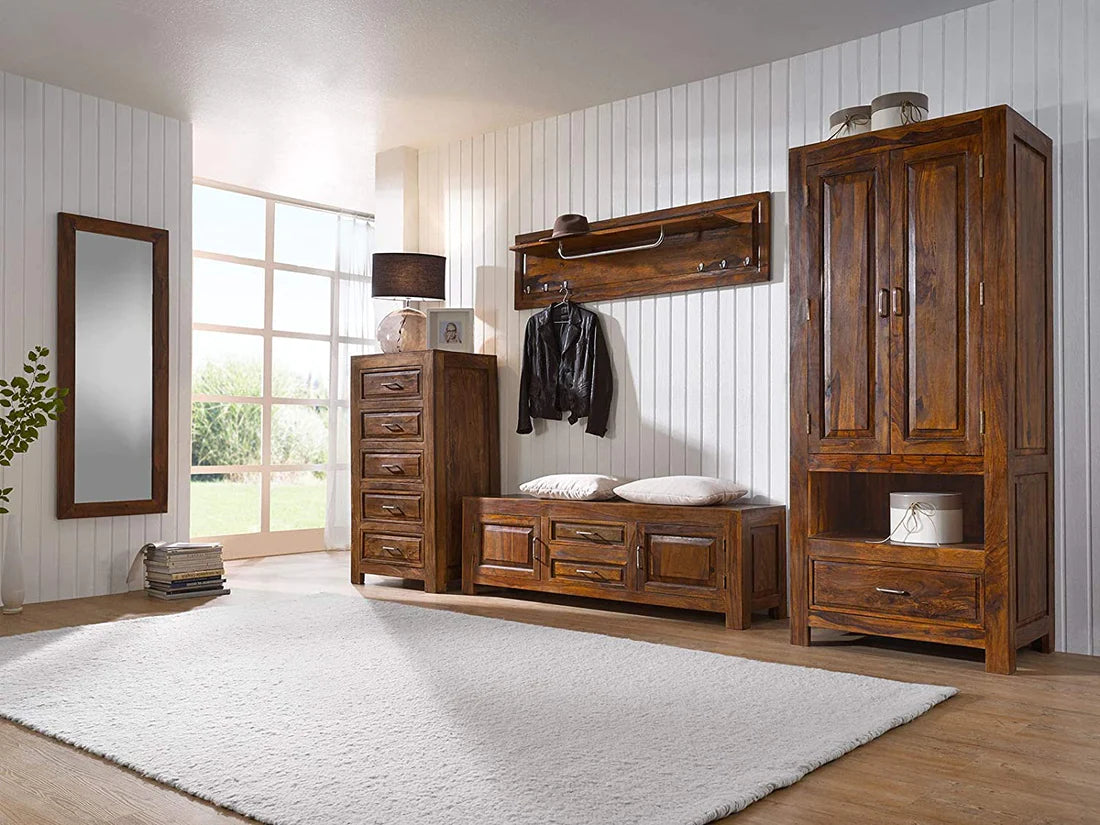 Gfine Solid Sheesham Wood Sideboard - 2 Doors & 2 Drawers, 150x40x50cm - Perfect for Living Room Storage & Dining Room Organization