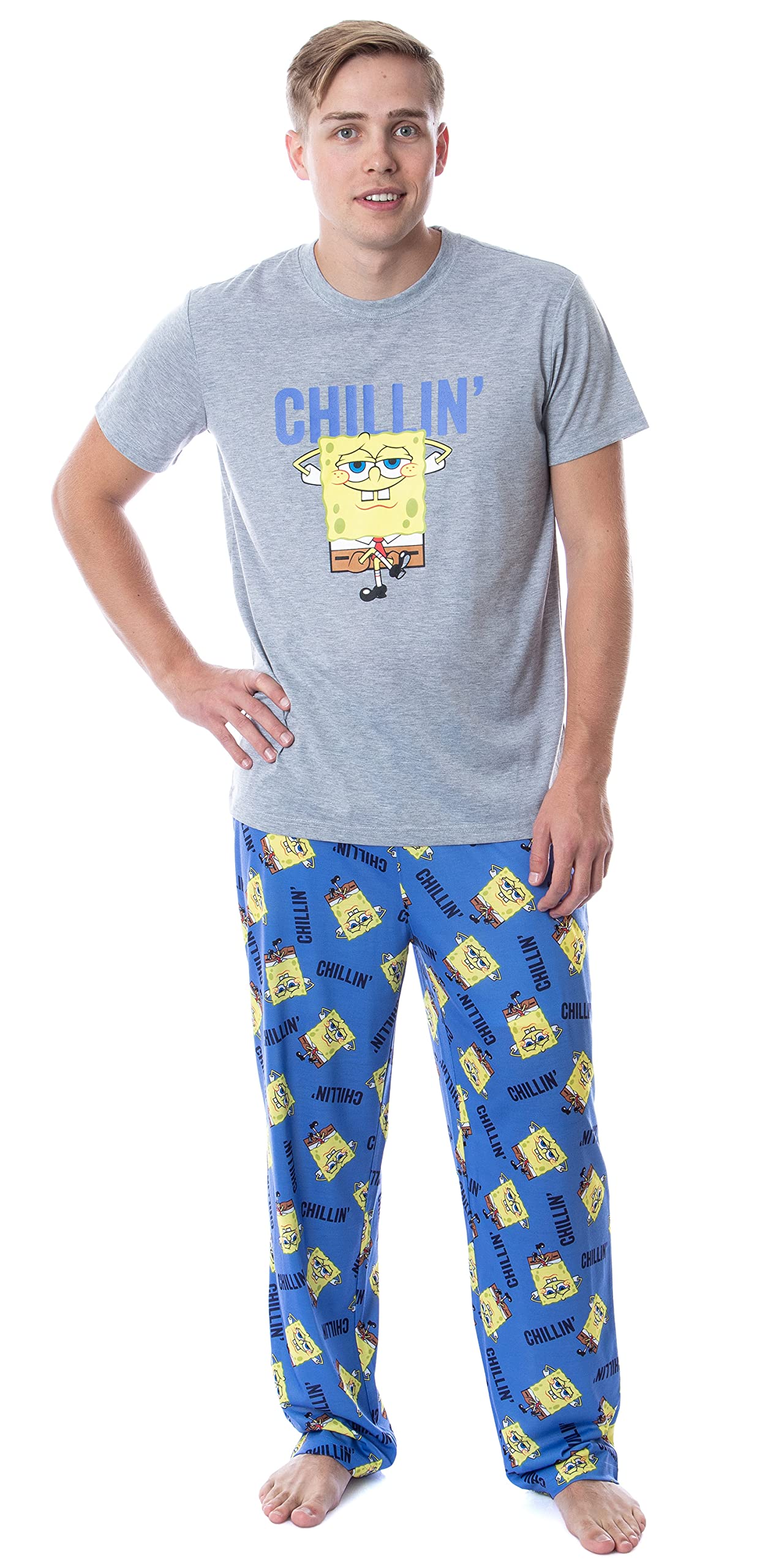 SpongeBob SquarePants Men's Sleepwear Set - Nickelodeon Cartoon Character Pajamas for Relaxing & Lounging at Home
