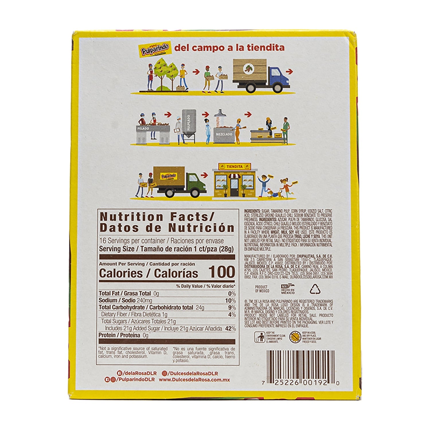 De La Rosa Pulparindo Gigante Amarillo Tamarind Candy - 16ct Box | Sweet & Tangy Mexican Treat for Parties, Snacking & Gifting