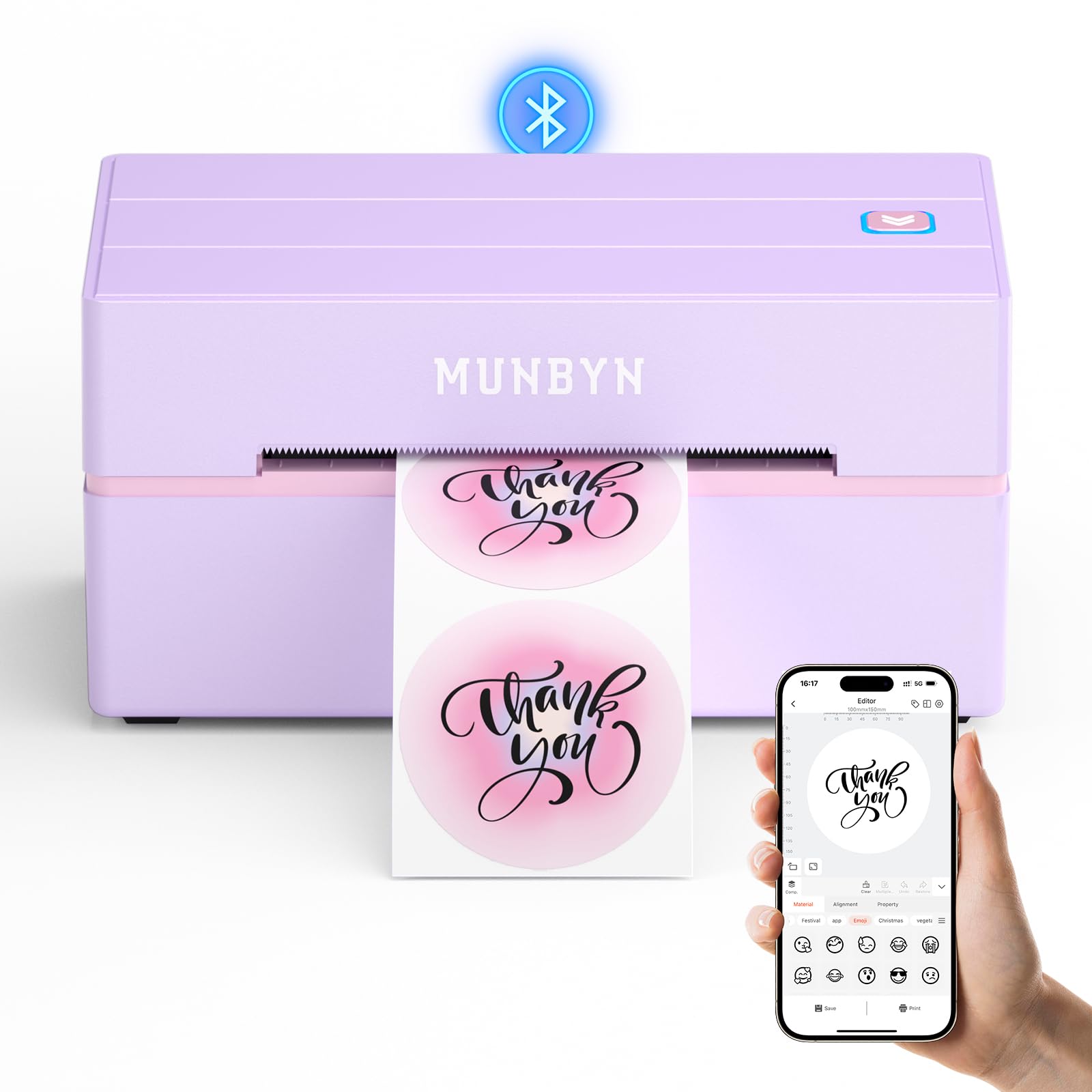 MUNBYN Bluetooth Thermal Label Printer 4x6 - Wireless Shipping Label Printer for Small Business & Home Use - Compatible with iPhone, Android, iPad, Windows, macOS, Chrome - Works with Etsy, eBay, Amazon - Perfect for Shipping Packages, Online Sellers & E-commerce Stores