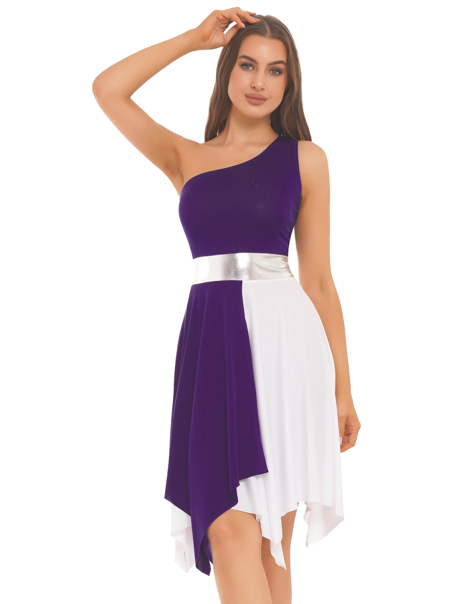 JEYPINMI Women's One Shoulder Liturgical Dance Dress - Praise & Worship Costume for Church Performances, Lyrical Dance & Special Occasions