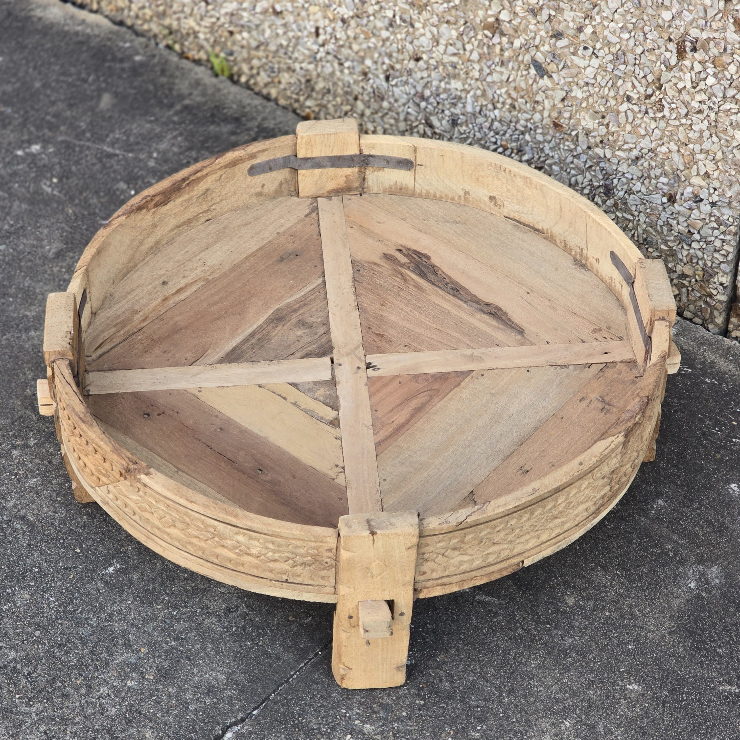Handcrafted Solid Wood Indian Coffee Table - 30x30x10 Inches Traditional Chakki Grinder Design for Living Room, Lounge & Boho Decor