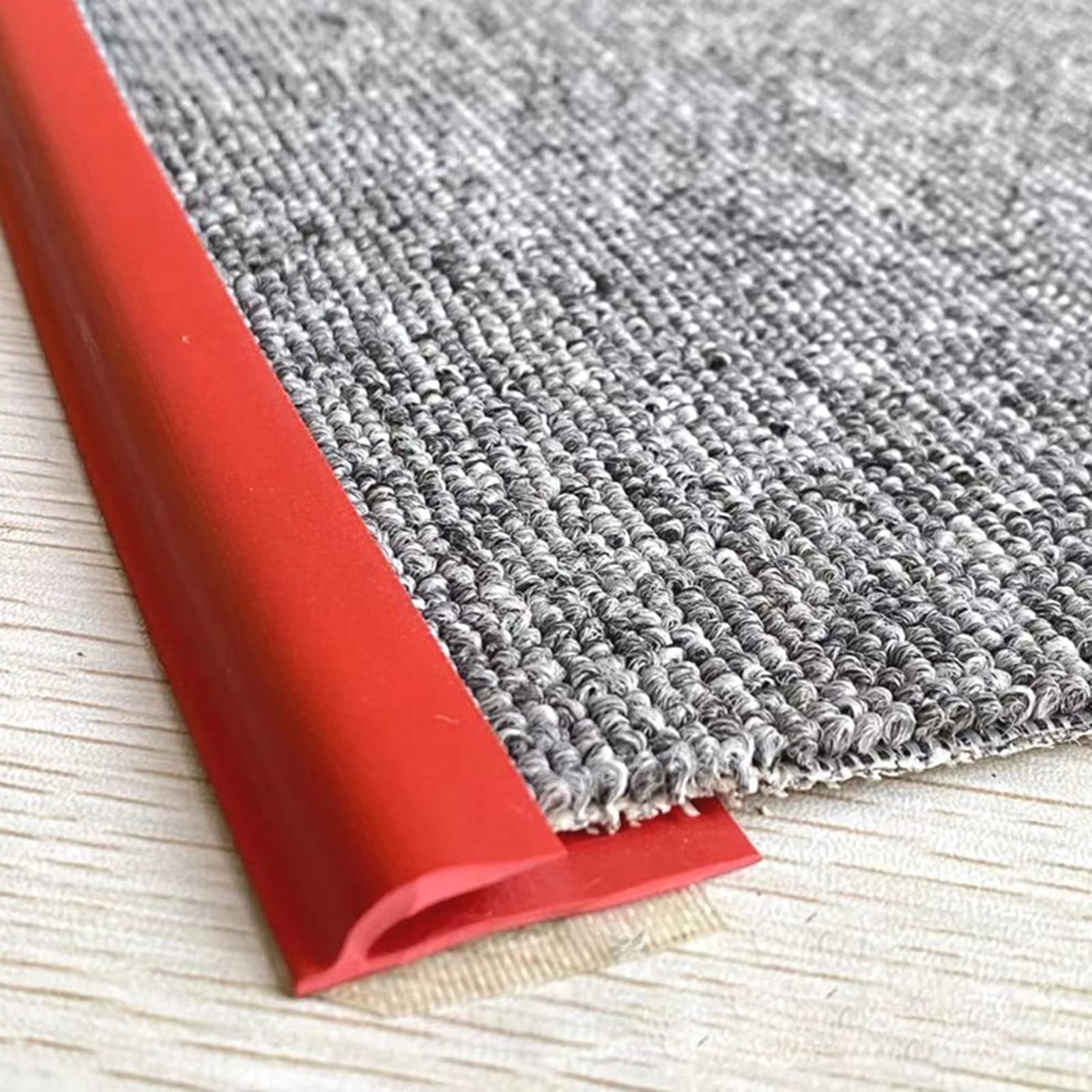 Self-Adhesive Gray Carpet Edge Trim for Wood, Laminate & Vinyl Floors - PVC Rug Transition Strips for Tile to Carpet, Carpet to Tile & Laminate to Rug - 3ft/16ft/32ft/49ft Length Options (Red) - Perfect for Seamless Flooring Transitions in Homes & Offices