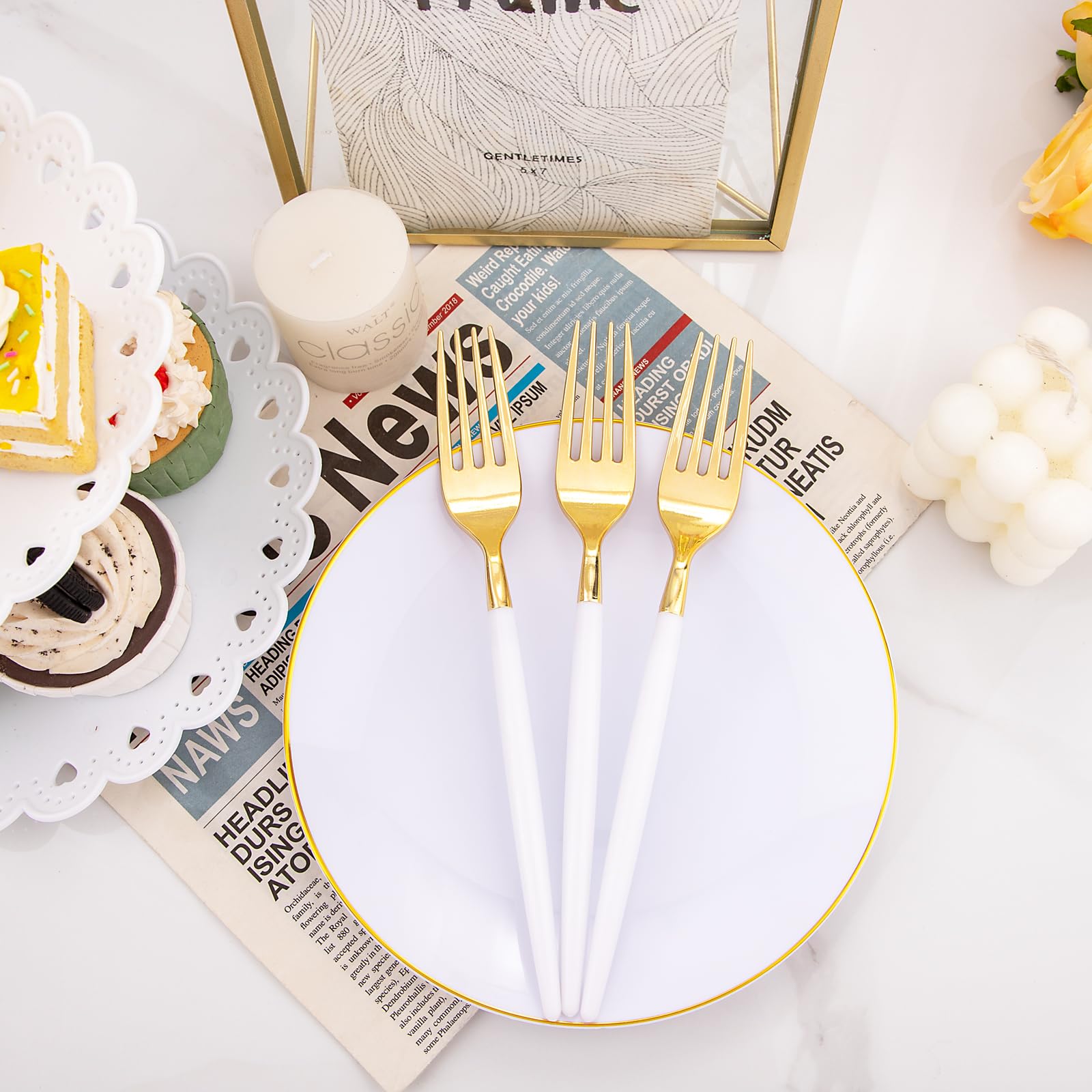 72-Piece Gold Plastic Plates Set - 7.5
