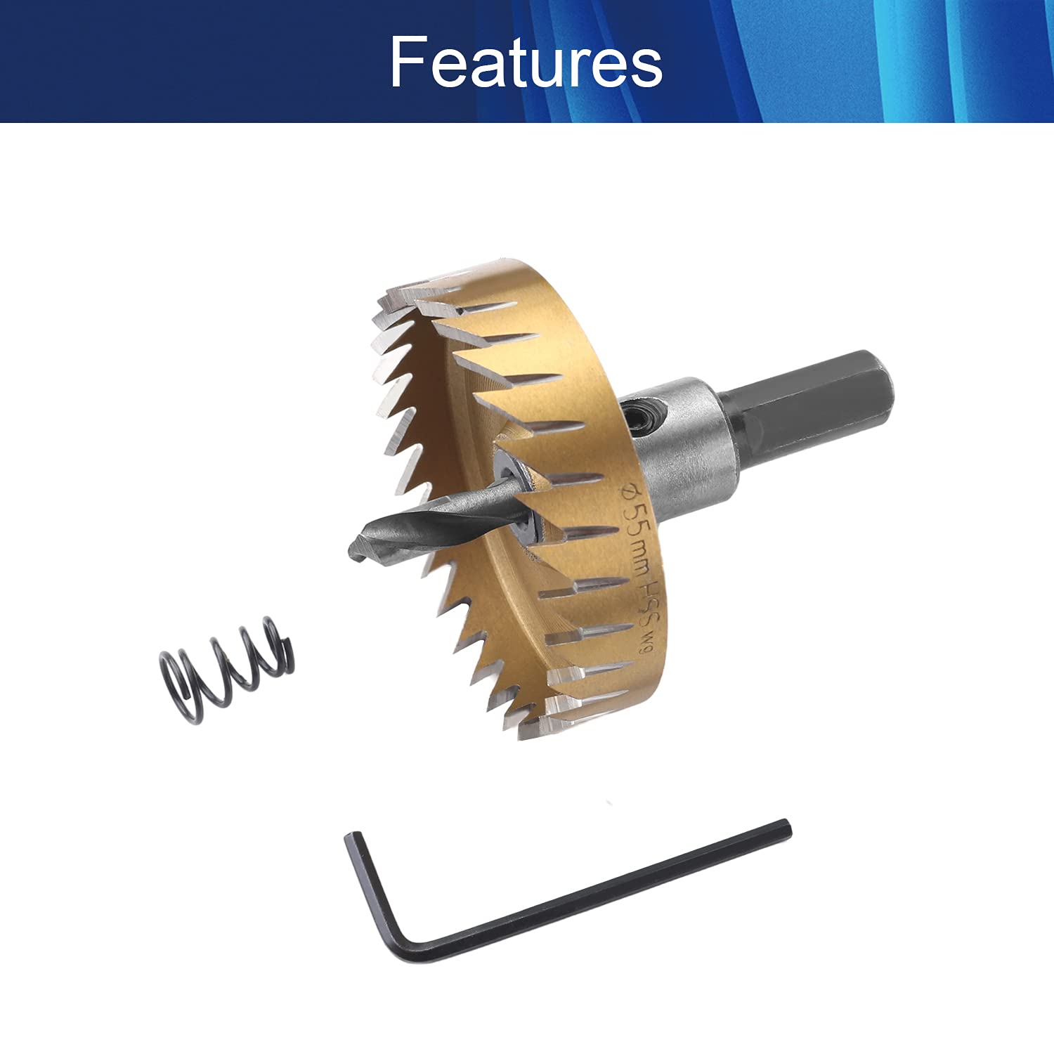2.17 Inch HSS Drill Bit Hole Saw for Metal - High Speed Steel Drill Cutter for Stainless Steel, Aluminum & Wood (Gold) - Perfect for DIY Projects, Metalworking & Home Renovations