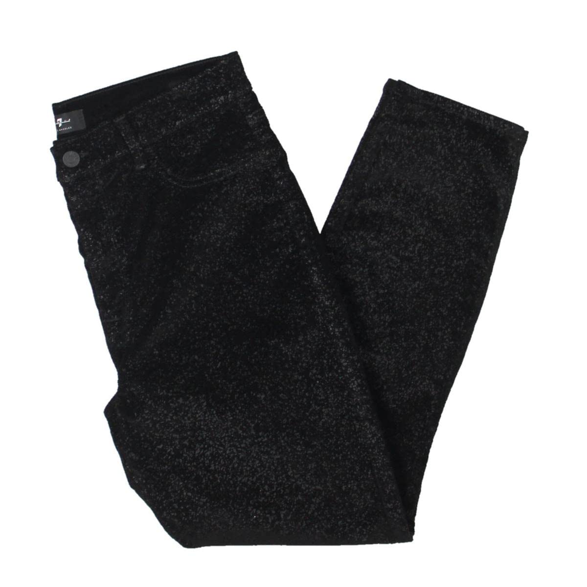 7 For All Mankind Women's Metallic Velvet Skinny Jeans - Black Size 29 | Trendy High-Waisted Stretch Denim Pants for Night Out & Casual Wear