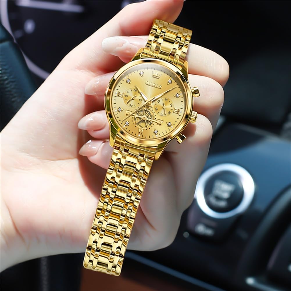 OLEVS Women's Luxury Two-Tone Stainless Steel Watch with Diamond Accents - Waterproof Analog Quartz Watch for Business, Fashion & Everyday Wear