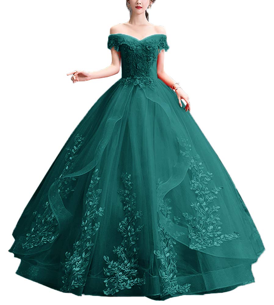 LBKKC Women's Sweet 16 Ball Gown Dress - Off Shoulder Tulle Lace Quinceanera Dress Sleeveless Plus Size Formal Party Gown for Prom, Homecoming, Wedding, Birthday Celebration