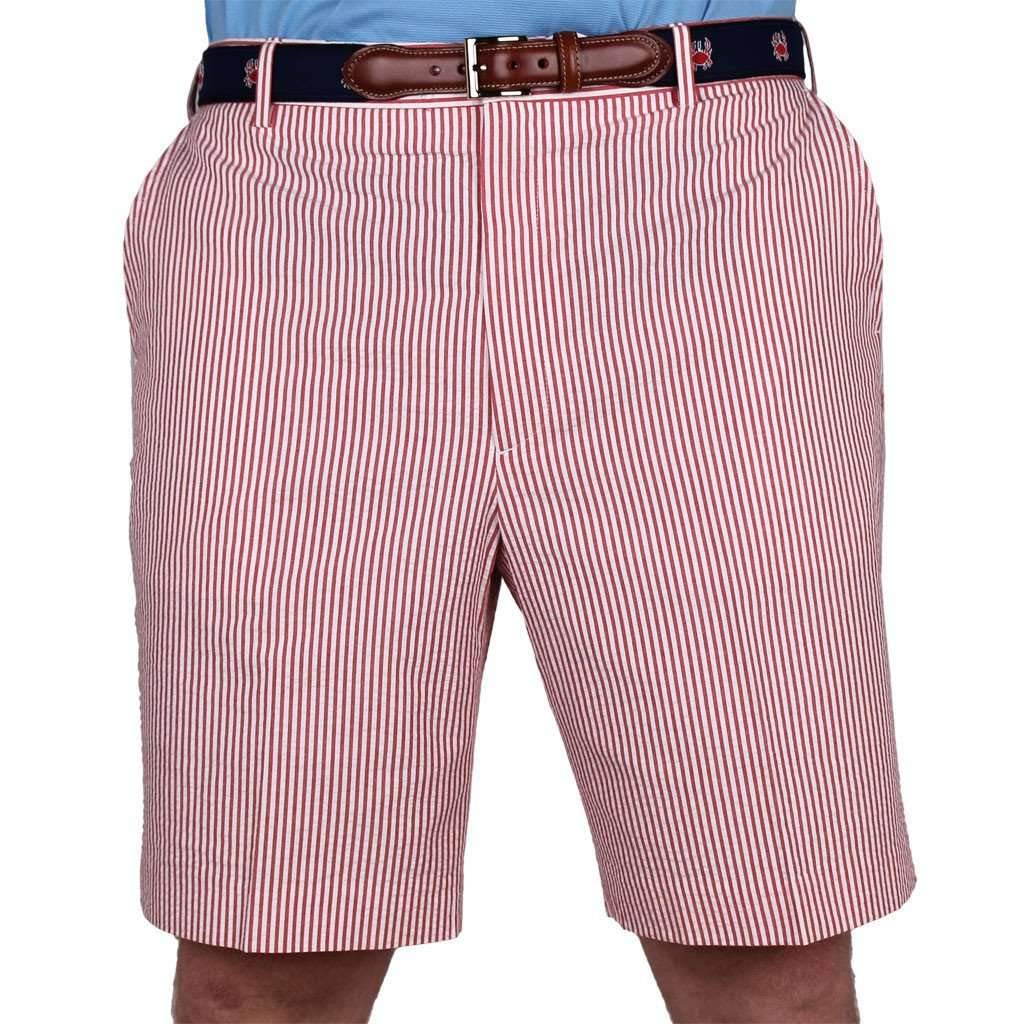 Country Club Prep Red Seersucker Shorts for Men - Classic Summer Casual Shorts with Comfort Fit - Perfect for Golf, Beach, and Preppy Style Outfits