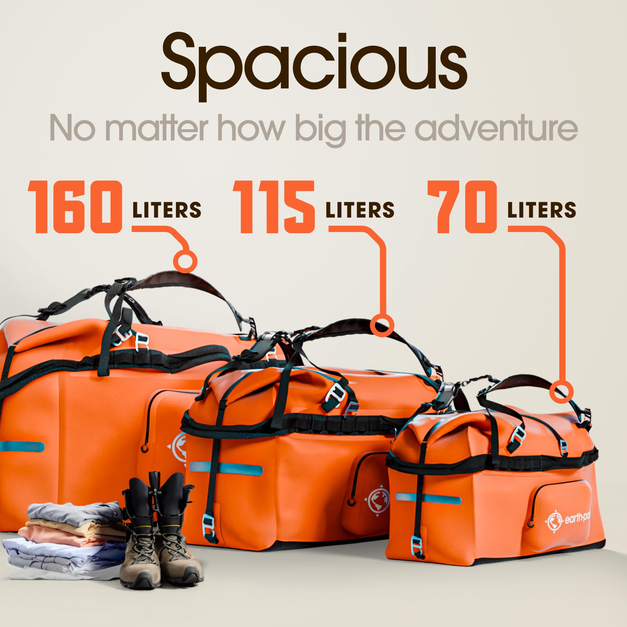 Earth Pak Waterproof Duffel Bag - 1680D Heavy Duty TPU Dry Bag for Camping, Kayaking & Boating - Large Waterproof Duffle with 8x8 Popout Pocket - Marine Gear for Outdoor Adventures, Beach Trips & Water Sports