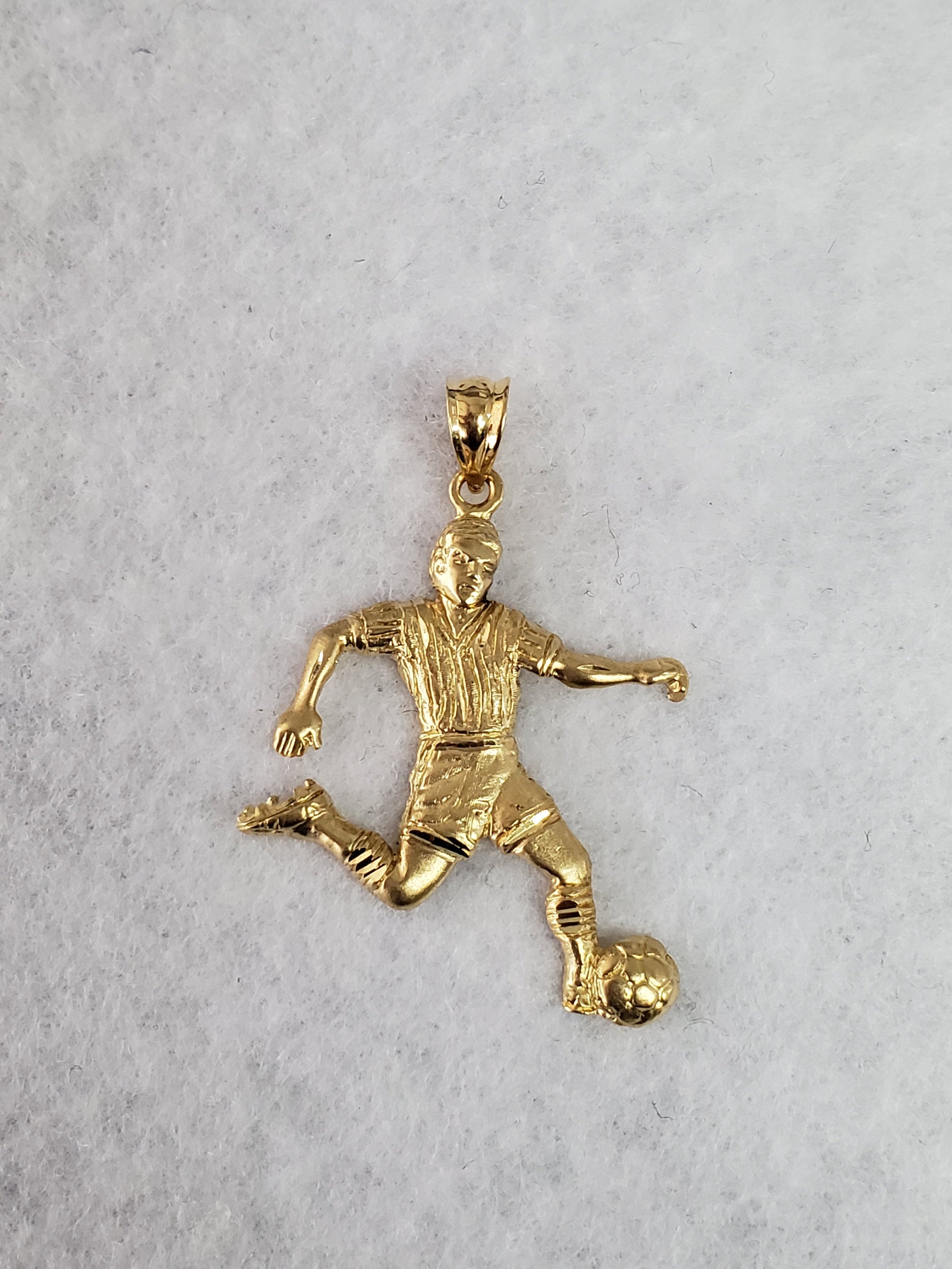 14K Yellow Gold Soccer Player Charm with Diamond Cuts - Perfect Gift for Football Fans & Jewelry Lovers | Game Day, Birthday, Anniversary & Special Occasions