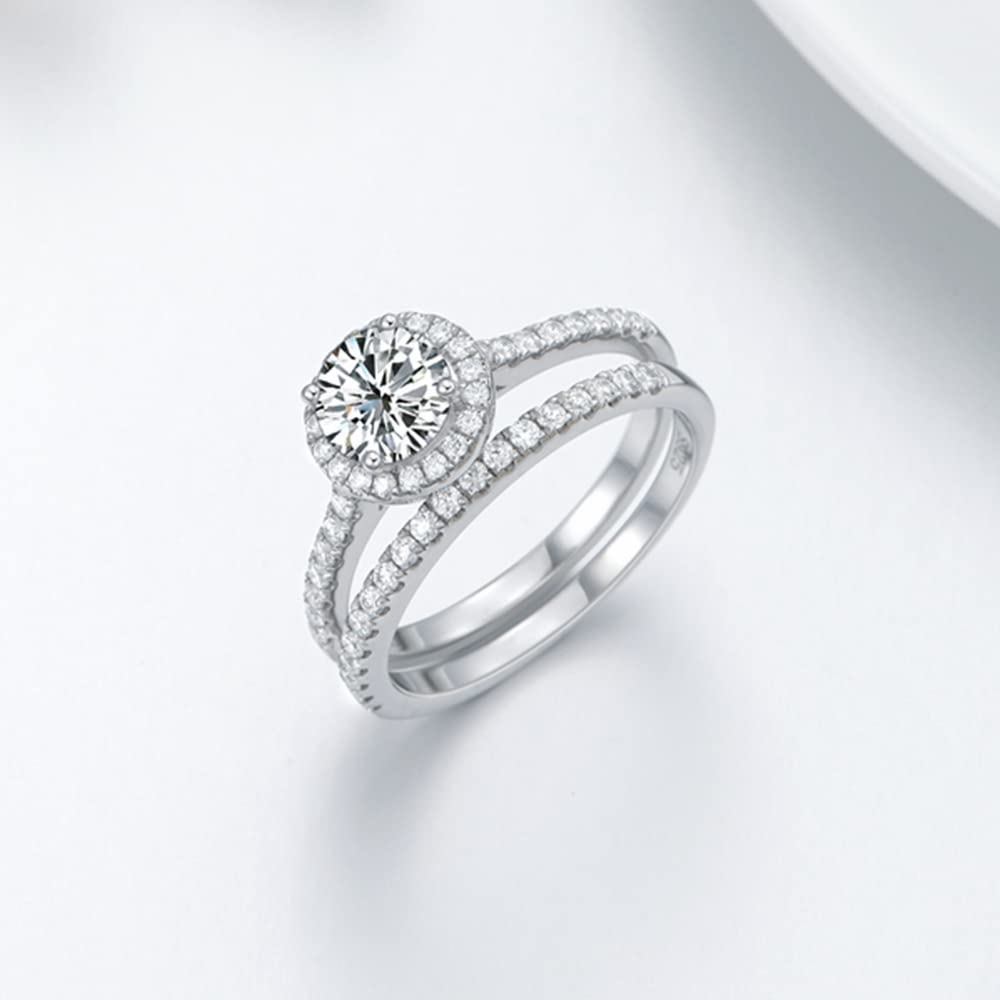 1 Carat Moissanite Engagement & Wedding Ring Set for Women - Platinum Plated Silver Bridal Set, Anniversary Promise Rings - Perfect for Proposals, Weddings & Special Occasions