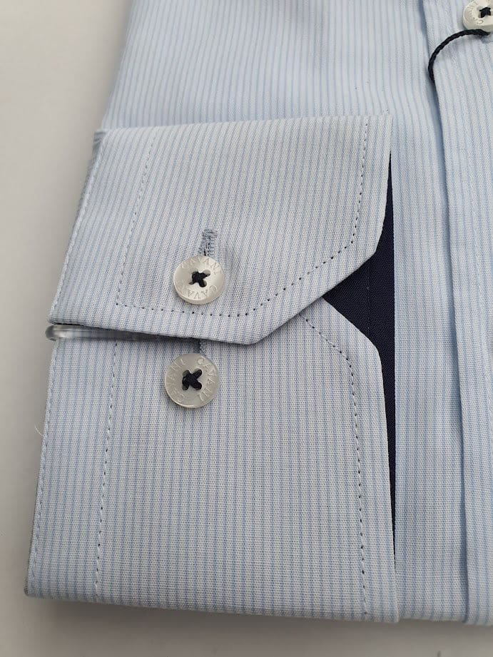 Cavani Men's Regular Collar Sky Blue Striped Casual Dress Shirt - Perfect for Office, Business Meetings & Formal Events
