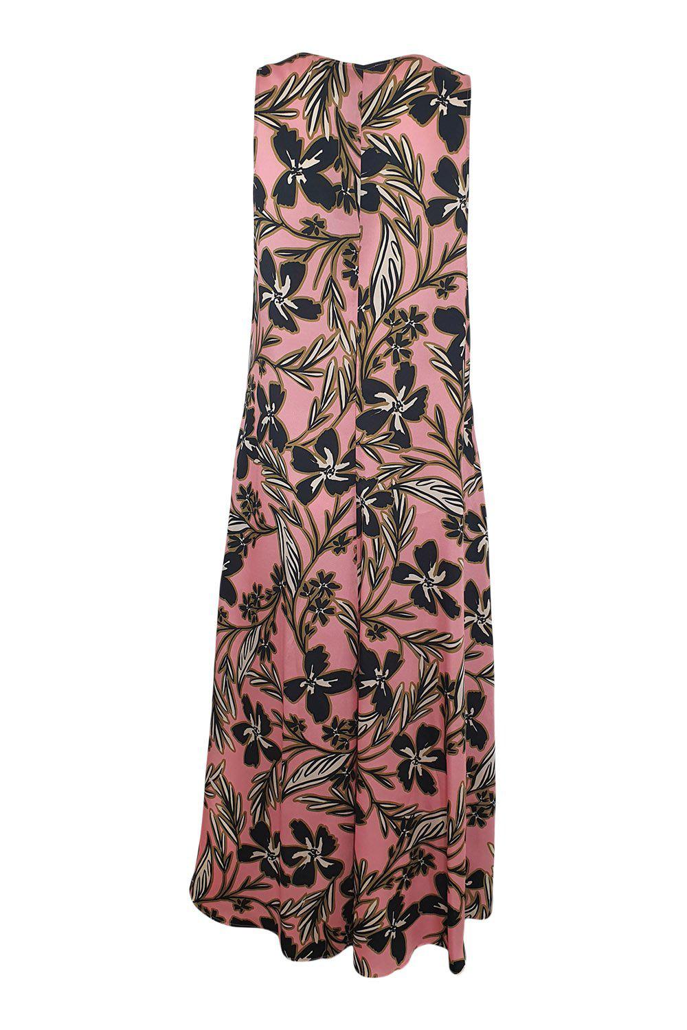 ALYSI CHOCOLAT Women's Pale Pink Floral Print Sleeveless Midi Dress - Size IT 44 (US 12) | Summer Wedding Guest Dress, Garden Party Outfit, Casual Daytime Wear