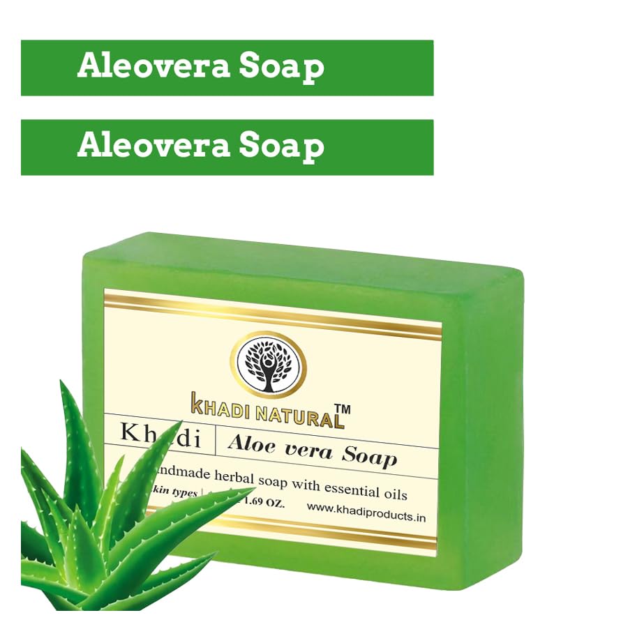 Khadi Natural Herbal Aloe Vera Soap - 125G (Pack of 2) | Handmade Organic Soap with Essential Oils for Soft & Healthy Skin | Vegan, Cruelty-Free Bath Bar for Face & Body | Perfect for Daily Cleansing, Sensitive Skin Care & Spa Relaxation