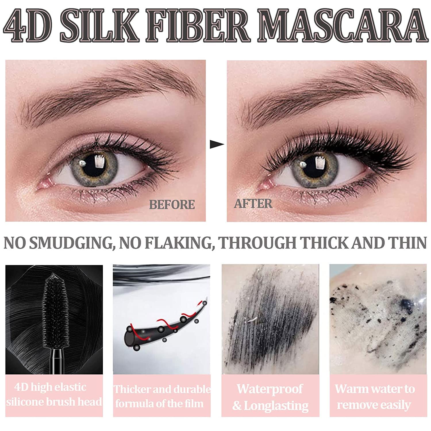 4D Silk Fiber Lash Mascara - 4 Pack Waterproof & Smudge-Proof Eyelash Extension Kit for Longer, Thicker Lashes | Natural Look, No Clumping | Perfect for Daily Wear, Parties & Special Occasions