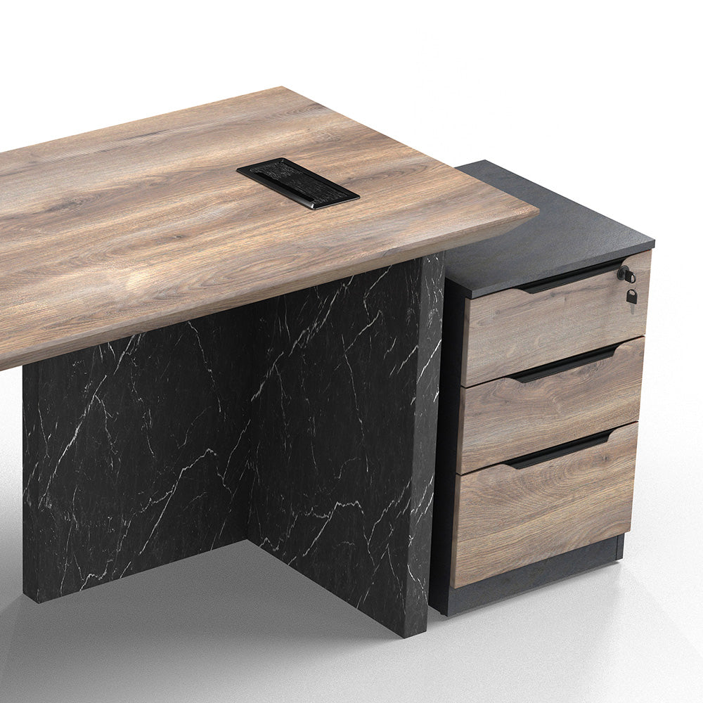 LOGAN Executive Desk Reversible 180cm Warm Oak & Black - Modern Office Desk for Home & Business Workspace - Perfect for Professionals, Remote Work & Study Areas