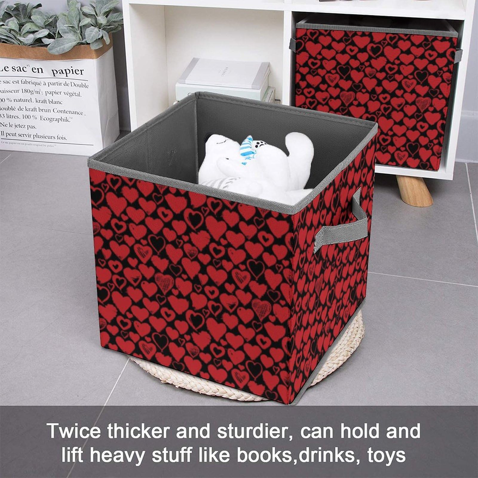 Valentine's Day Love & Hearts Foldable Storage Bins 4-Pack - Personalized Collapsible Cube Baskets with Handles (10.6 Inch) for Nursery, Closet, Shelves - Perfect for Organizing Clothes, Toys, Books & Home Decor