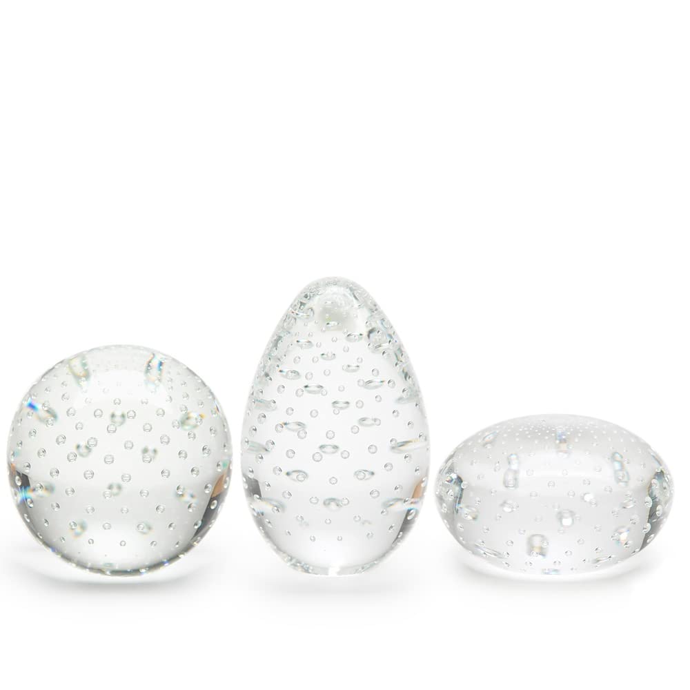 Hand Blown Murano-Style Glass Paperweights Set of 3 - Bubble Art Glass in Flat, Ball & Egg Shapes | Elegant Desk Decor for Office & Home