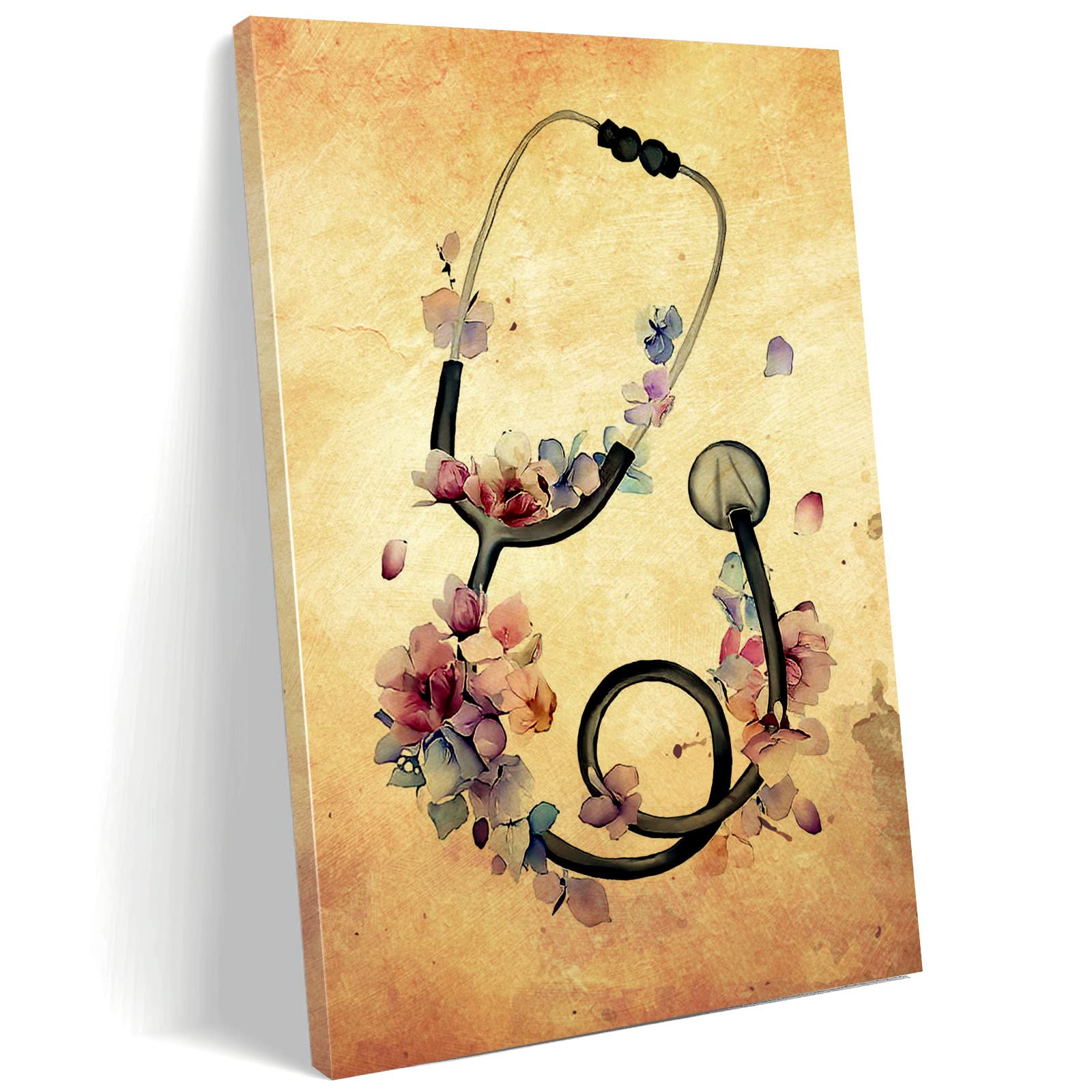 Floral Stethoscope Canvas Wall Art - 12x16 Inch Framed Modern Office Decor for Nurses, Doctors & Medical Students - Perfect Nurse Gift, Doctor Graduation Present & Medical Office Decoration - Ideal for Clinics, Hospitals & Home Offices