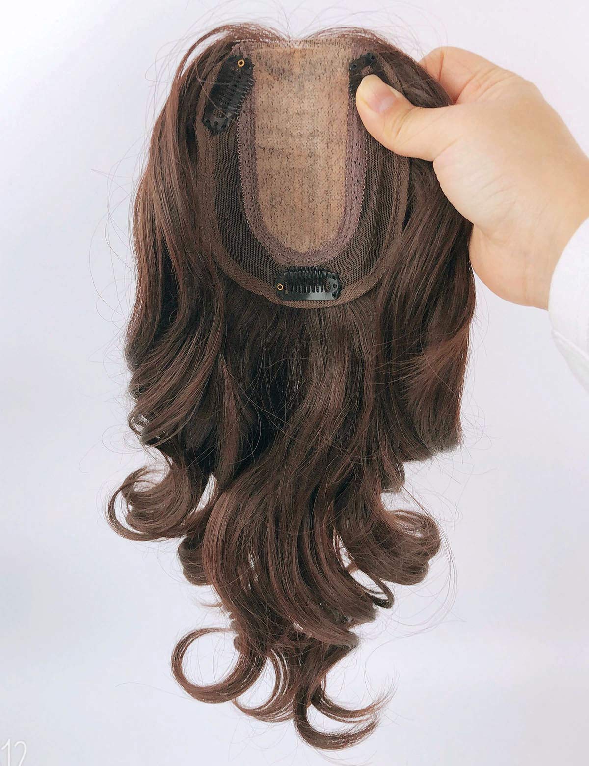 14 Inch Natural Wavy Hair Topper with Middle Part | 10x13cm French Style Clip-in Human Hair Wig in Light Brown | Perfect for Thinning Hair & Volume Boost for Daily Wear
