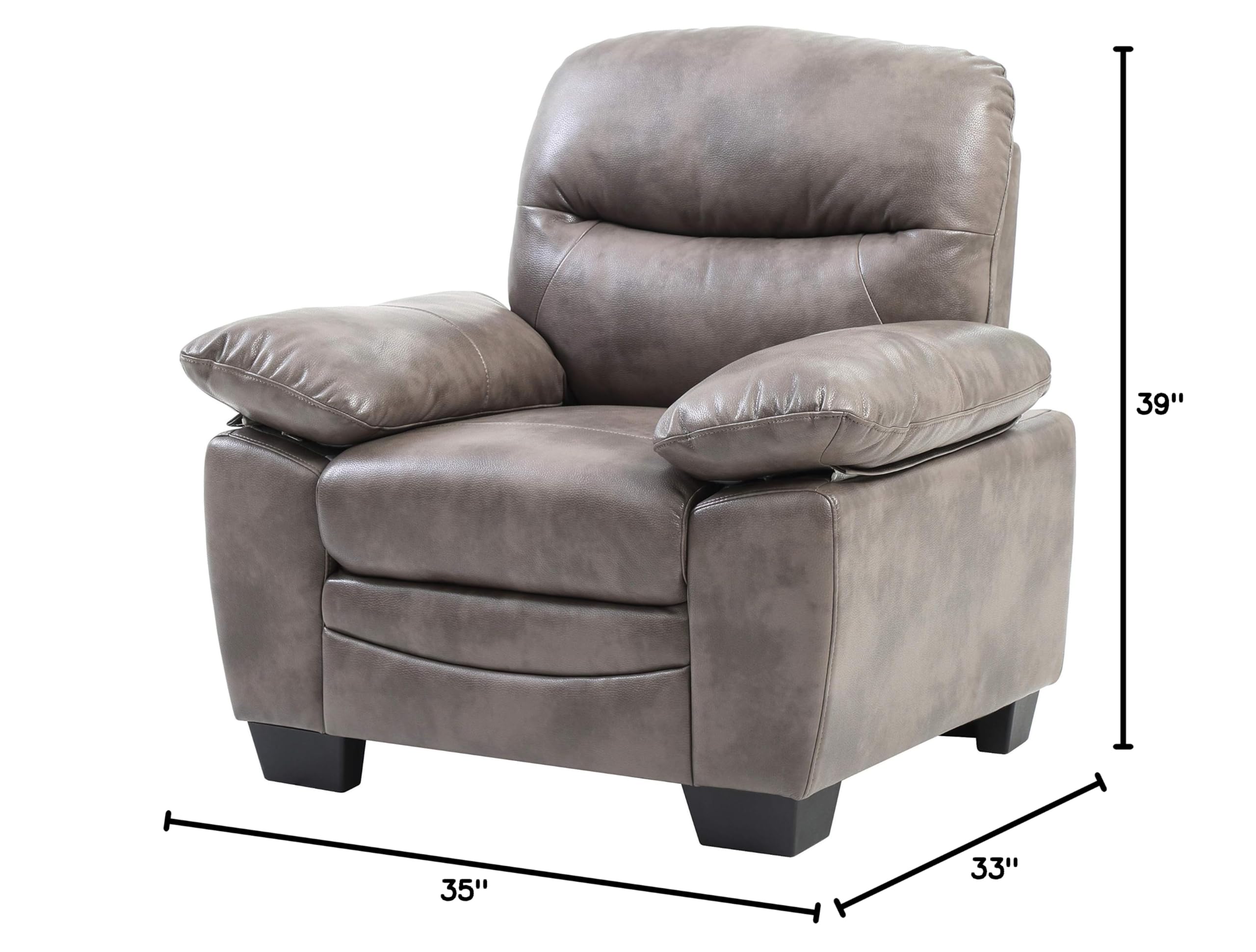 Glory Furniture Upholstered Arm Chair - Gray Faux Leather Living Room Accent Chair for Home Office, Lounge & Reading Nook