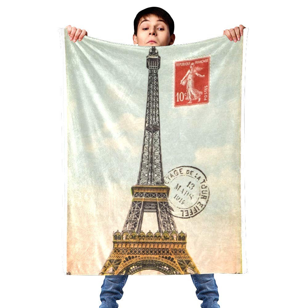 XIUCOO Custom Super Soft Fleece Throw Blanket 30x40 Inches - Vintage Eiffel Tower Design for Couch, Sofa & Bed - Perfect Gift for Home Decor, Travel & Cozy Nights
