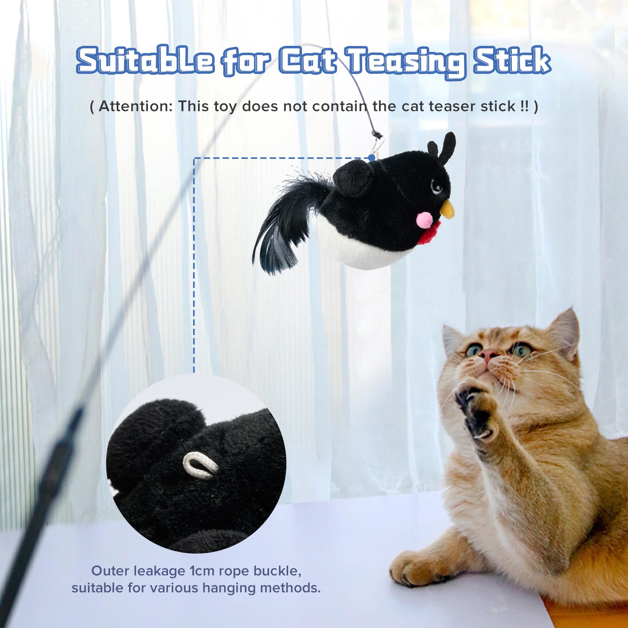 Interactive Chirping Bird Cat Toy - Hanging Retractable Teaser with Catnip for Indoor Cats - Chase Exercise & Play - Perfect for Teaser Stick & Playtime (1pc, Black)