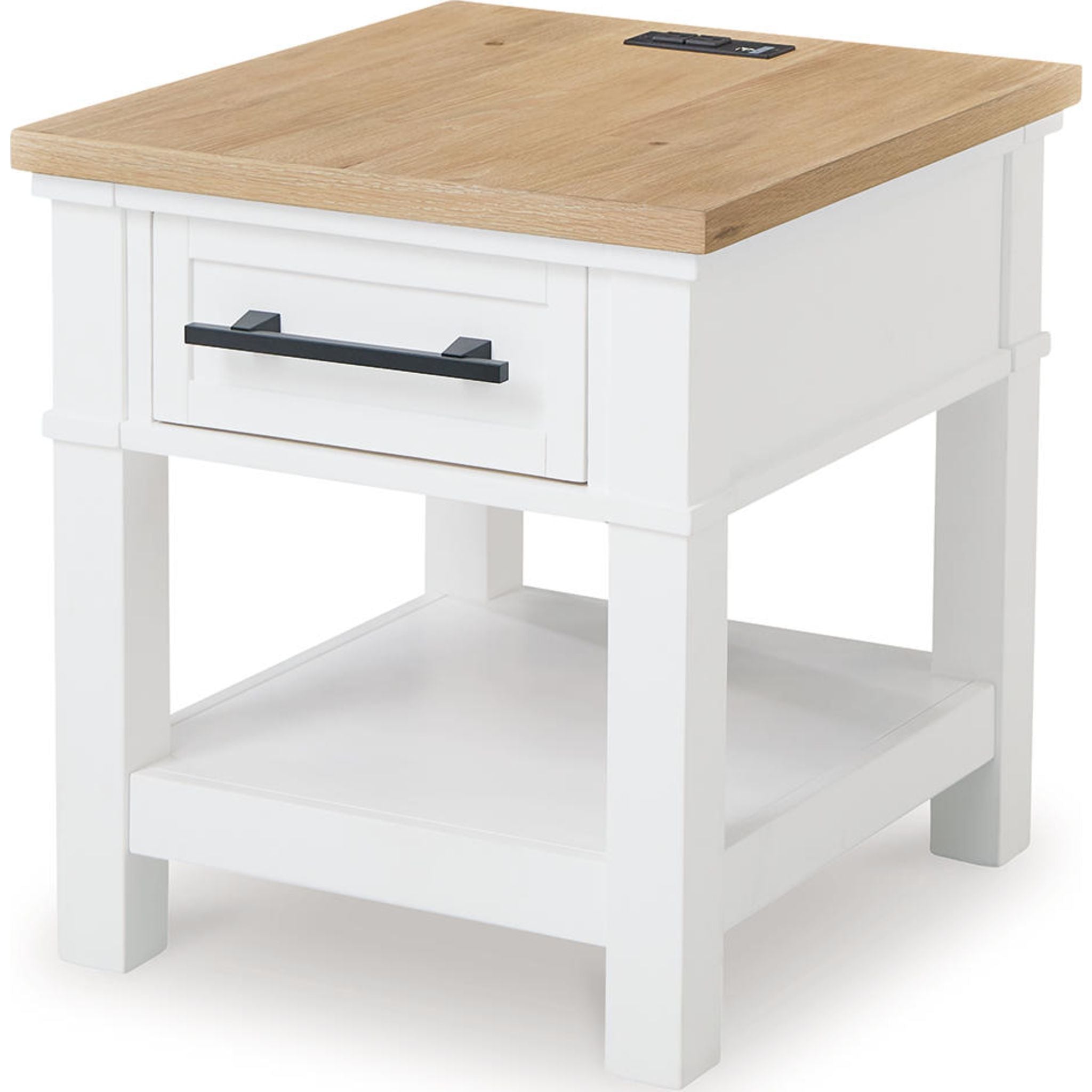 Ashbryn End Table - White & Natural Wood Nightstand for Living Room, Bedroom & Office - Modern Side Table with Storage Shelf