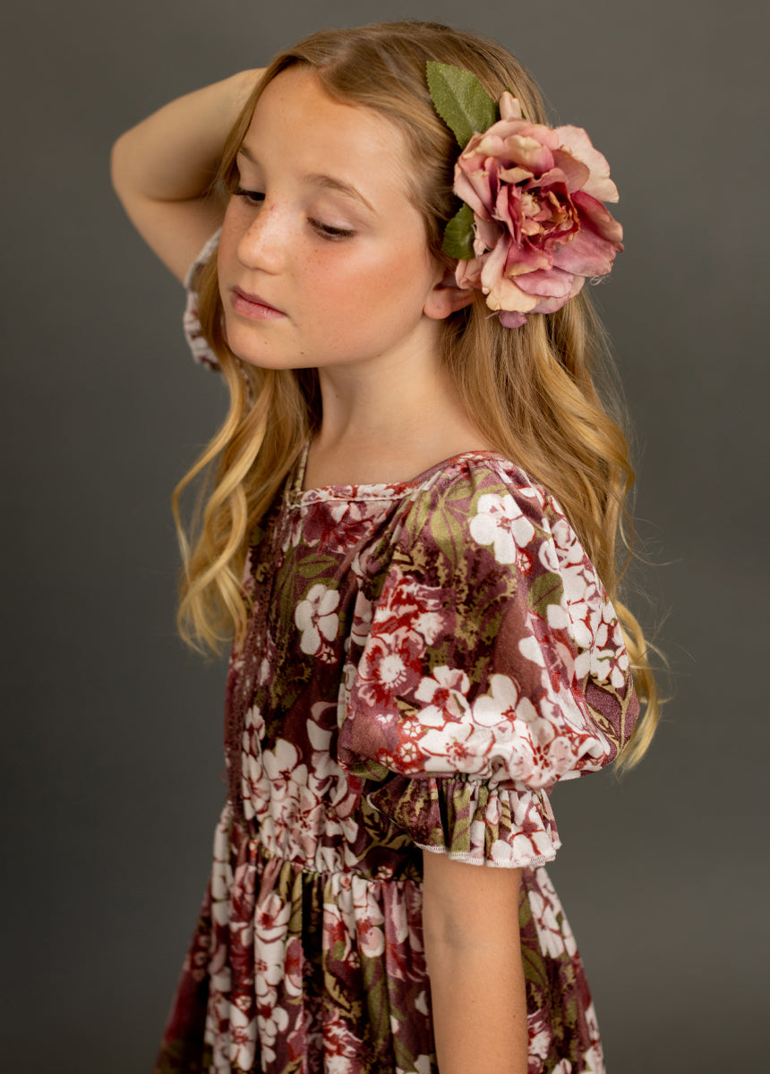 Arella Women's Floral Print Dress in Raisin Hydrangea - Elegant Midi Dress for Summer, Parties & Special Occasions