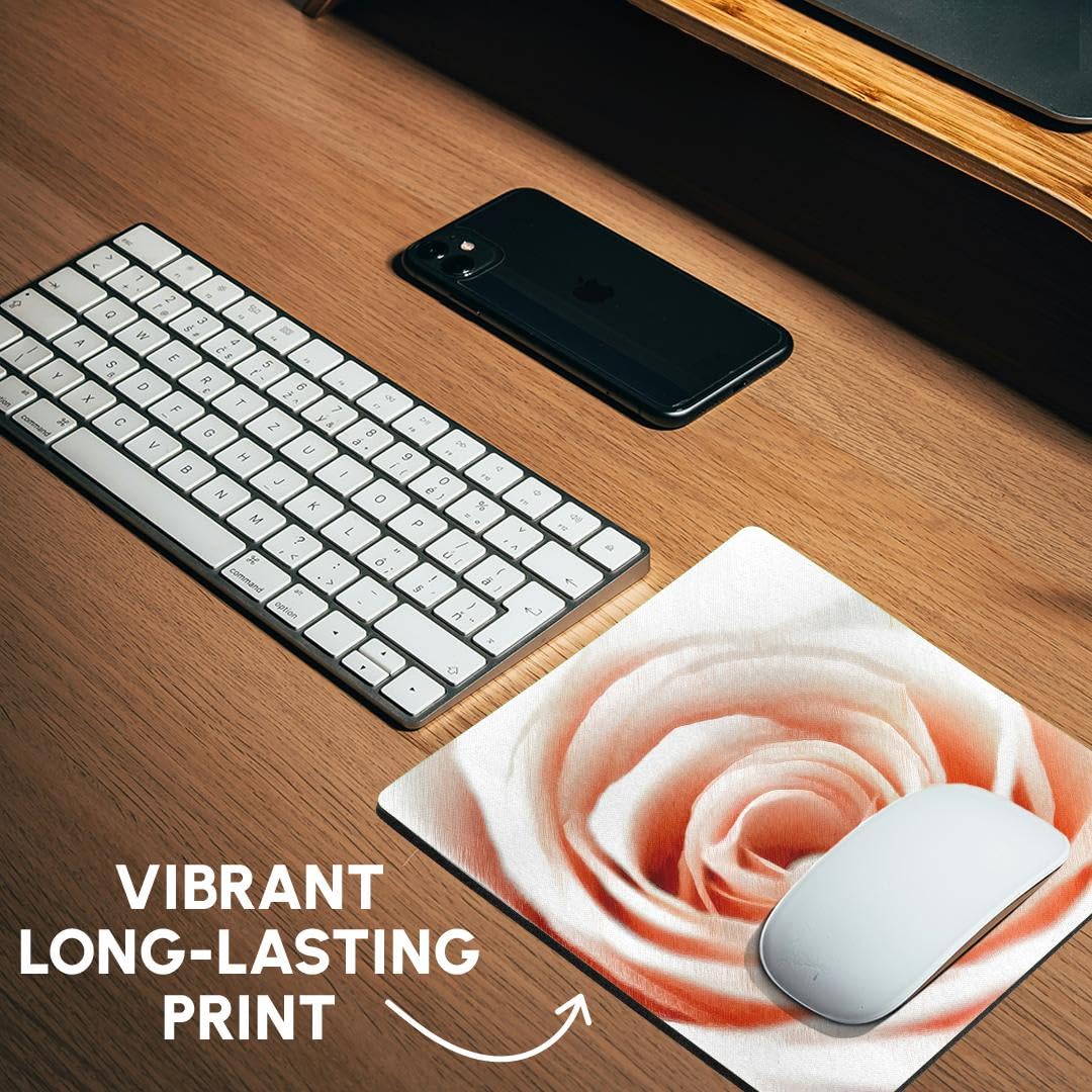 3drose Peach Rose Drawing Effect Mouse Pad - Non-Slip Desk Mat for Office, Gaming & Computer Workstations