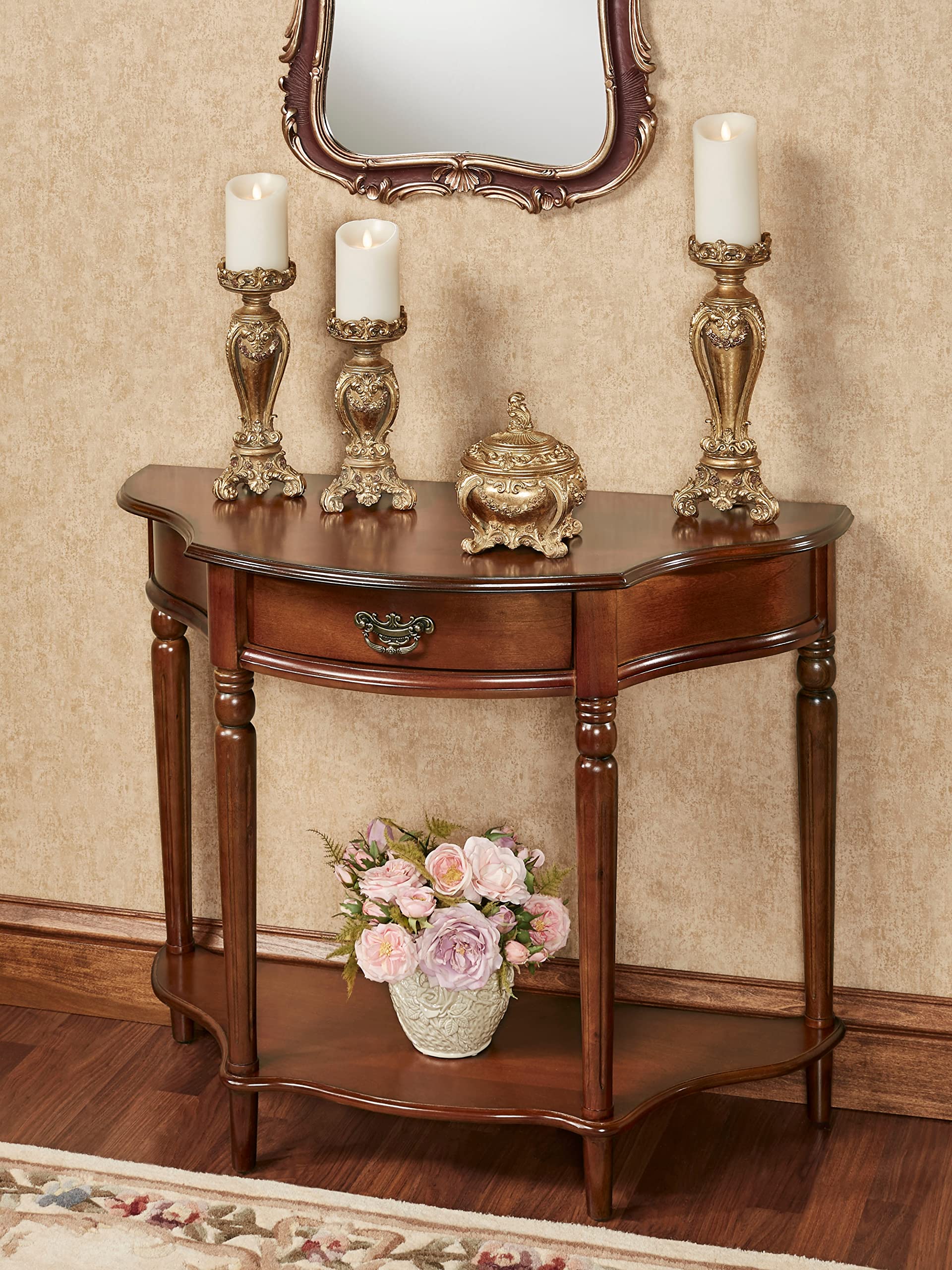 Touch of Class Foster Console Table in Regal Walnut - Traditional Half Moon Shaped Entryway Table - Elegant Hallway & Living Room Display Furniture - Perfect for Foyers, Corridors & Home Decor