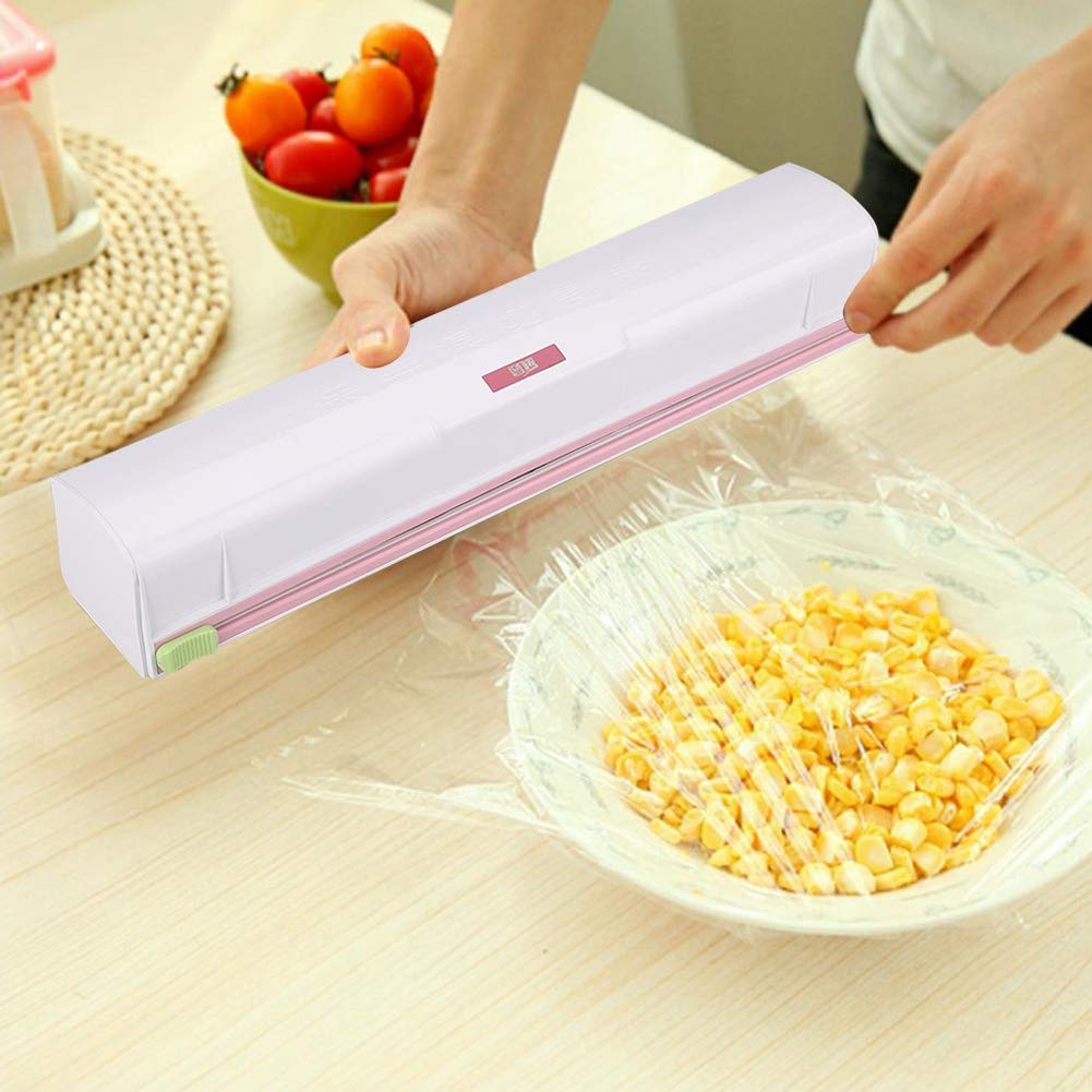 Aluminum Food Wrap Dispenser with Stainless Steel Blade - Refillable Plastic Cling Film Cutter for Kitchen, Cooking & Food Storage | Perfect for Meal Prep, Leftovers & Sandwich Wrapping