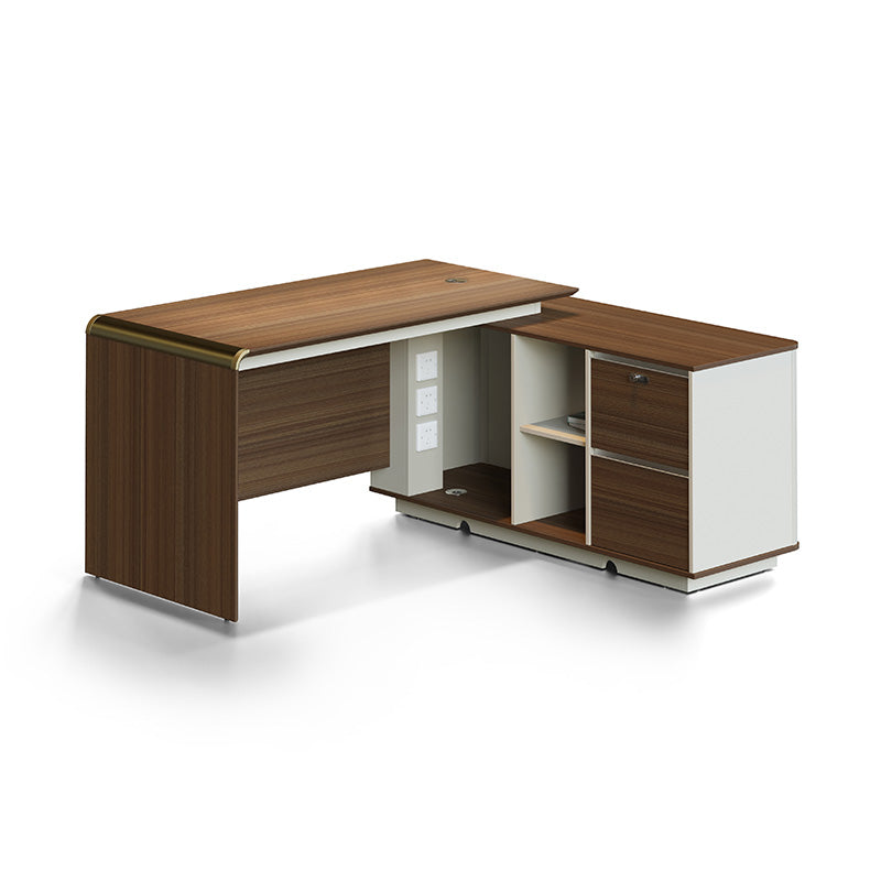 ANDERSON Executive Desk 1.6M Reversible - Hazelnut & Beige Office Desk with Storage | Modern Home Office Furniture for Professionals & Remote Work