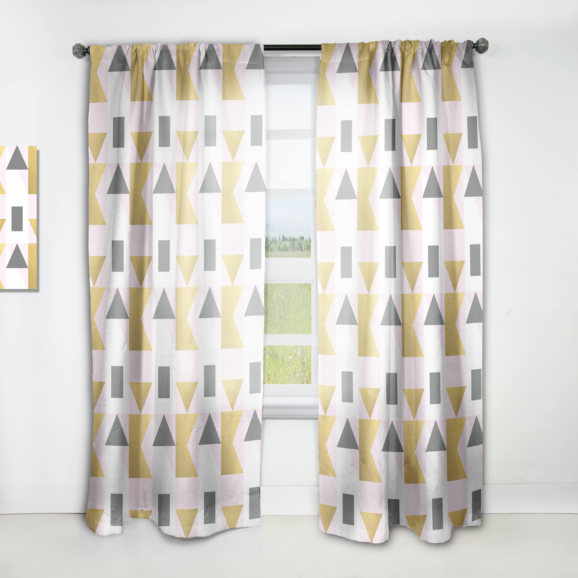 DesignQ Thermal Insulated Triangle Gold Curtains - Single Panel 52x63 Inches - Blackout Drapes for Bedroom & Living Room - Elegant Home Decor for Modern Houses & Apartments