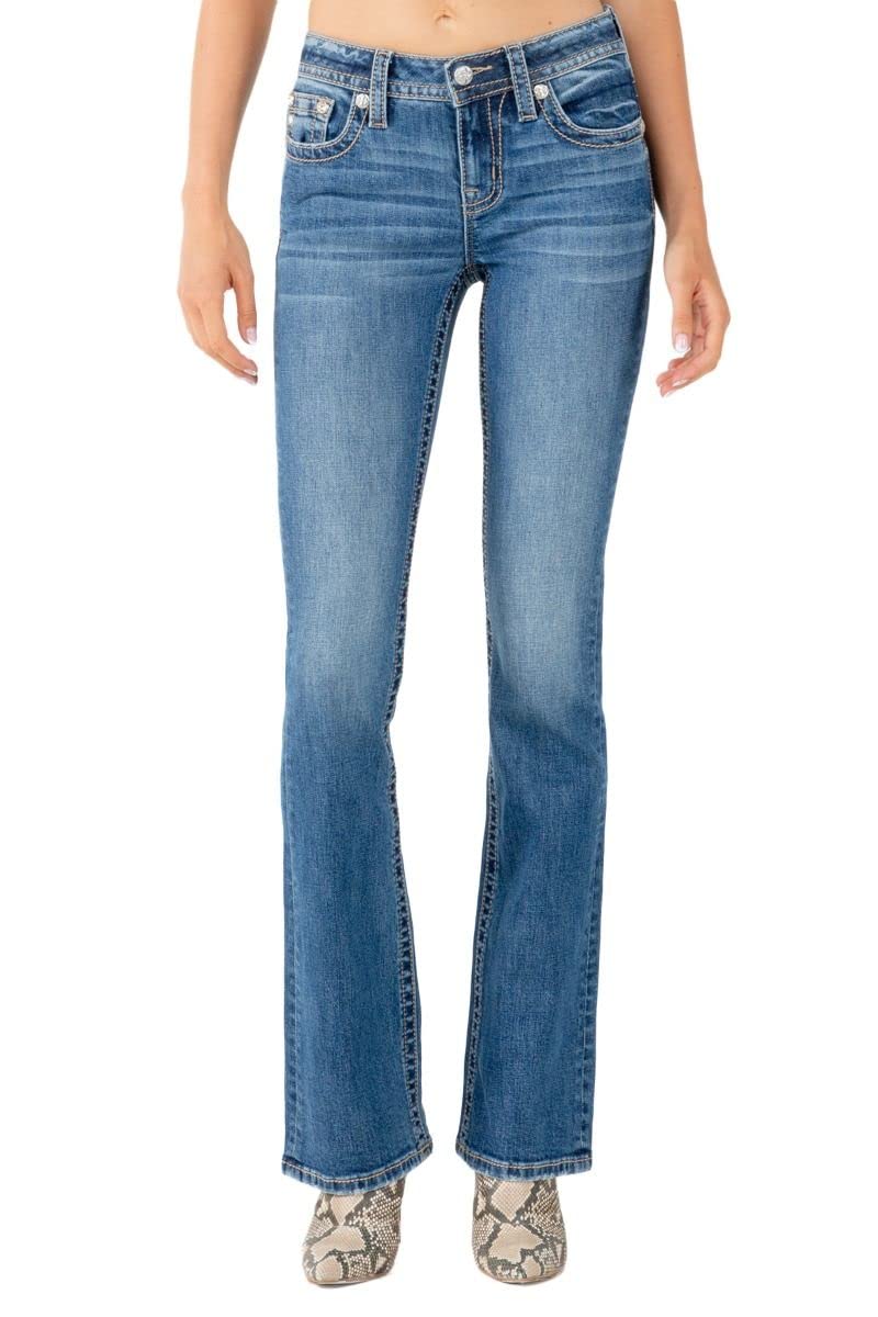 Miss Me Ladies Mid-Rise Boot Cut Jean M3636B48 - Women's Stretch Denim Jeans for Casual Wear & Night Out