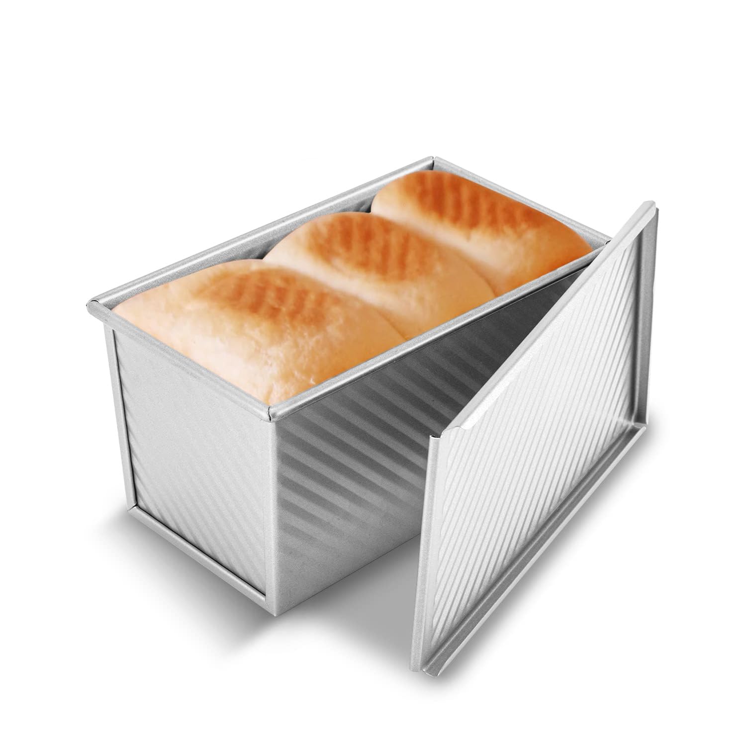 KITESSENSU Pullman Loaf Pan with Lid - 1 lb Non-Stick Carbon Steel Bread Baking Pan | Corrugated Toast Box Mold for Homemade Bread, Sandwich Loaves & Artisan Baking | Perfect for Kitchen, Bakery & Gift Giving