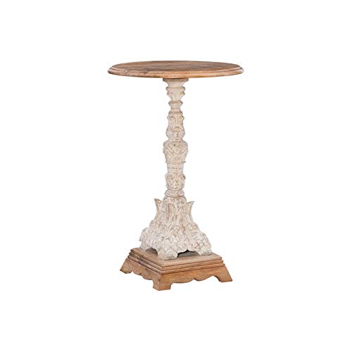 Pemberly Row Transitional Mango Wood and Aluminum Side Table in Antique White - Modern End Table for Living Room, Bedroom & Office Decor