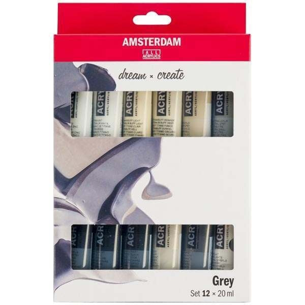 Amsterdam Standard Series Acrylic Paint Set - 12 Professional Artist Colors in Gray Tones | Perfect for Canvas Painting, Sketching & DIY Art Projects
