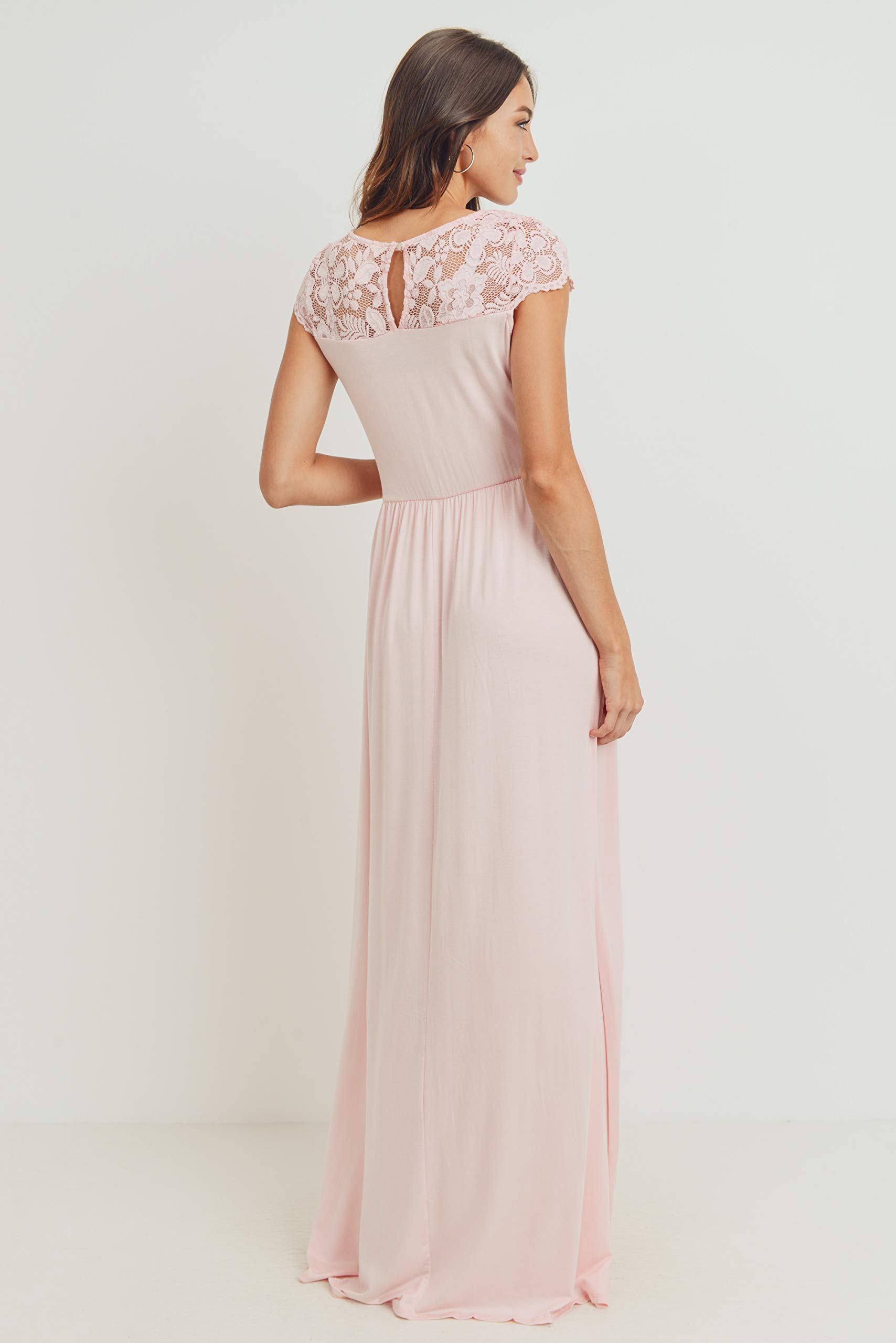 HELLO MIZ Women's Floral Maternity Maxi Dress with Lace Yoke - Comfortable Pregnancy Dress for Baby Shower, Maternity Photo Shoot & Summer Vacation
