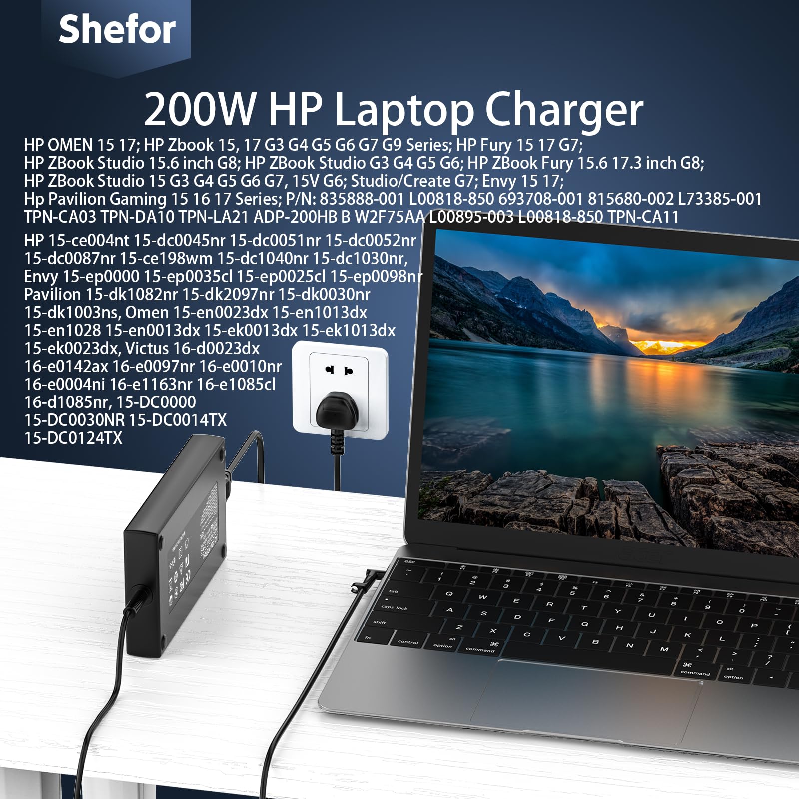 HP 200W 19.5V 10.3A Laptop Charger Power Adapter for HP Omen 15/17, Envy 15/17, Pavilion Gaming 15/16/17, ZBook Fury/Create/Studio 15/17 G3-G8 - TPN-LA21 TPN-DA10 ADP-200HB B [4.5*3mm] - Perfect for Gaming, Work & Travel