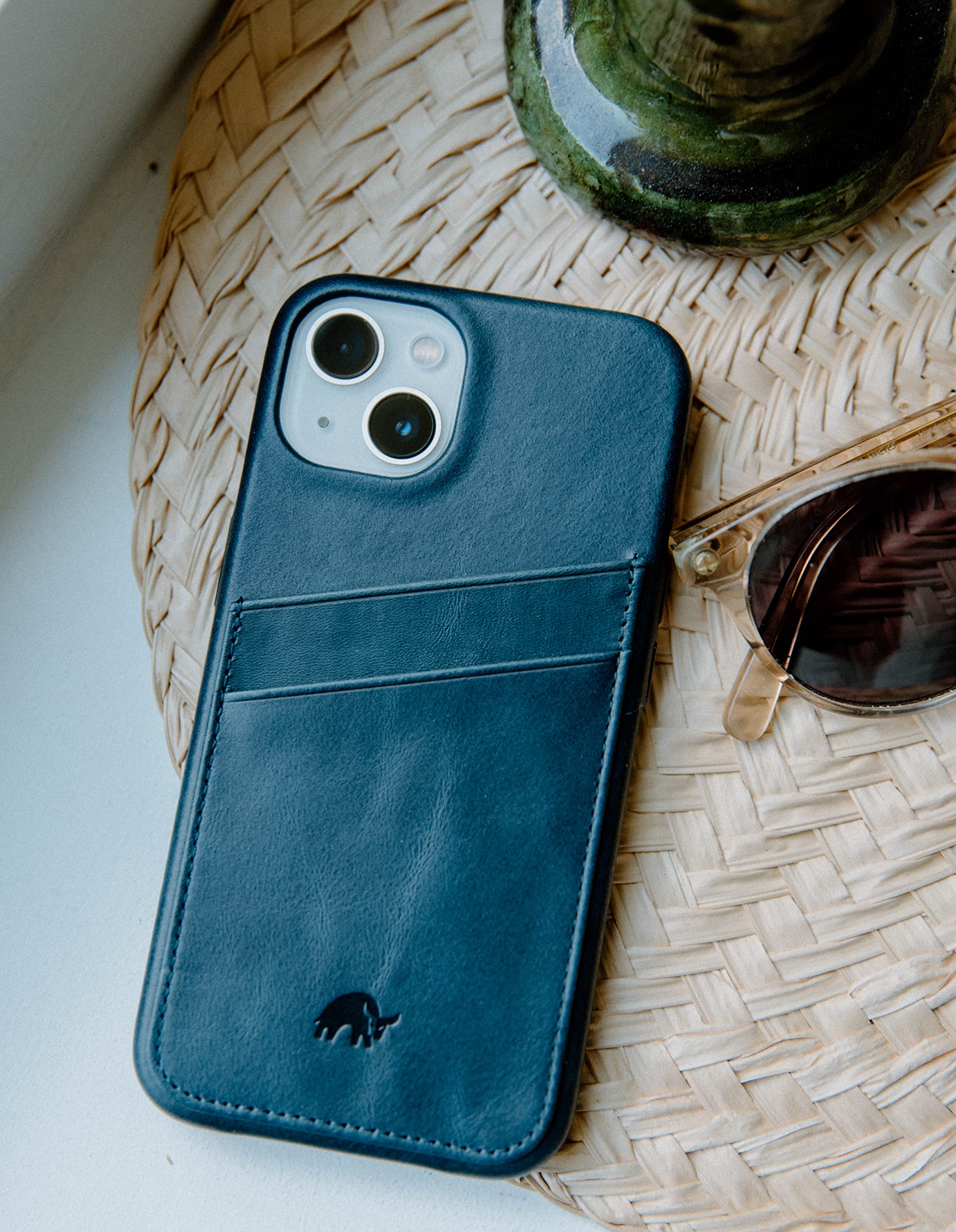 Premium Leather Phone Case for Apple iPhone 14 Plus - Bullstrap Ocean Blue Portfolio | Slim Protective Cover for Business & Everyday Use
