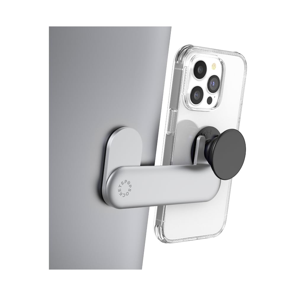 PopSockets Laptop Phone Mount Holder - Silver | Adjustable Grip for Smartphones & Tablets | Perfect for Work, Travel & Video Calls