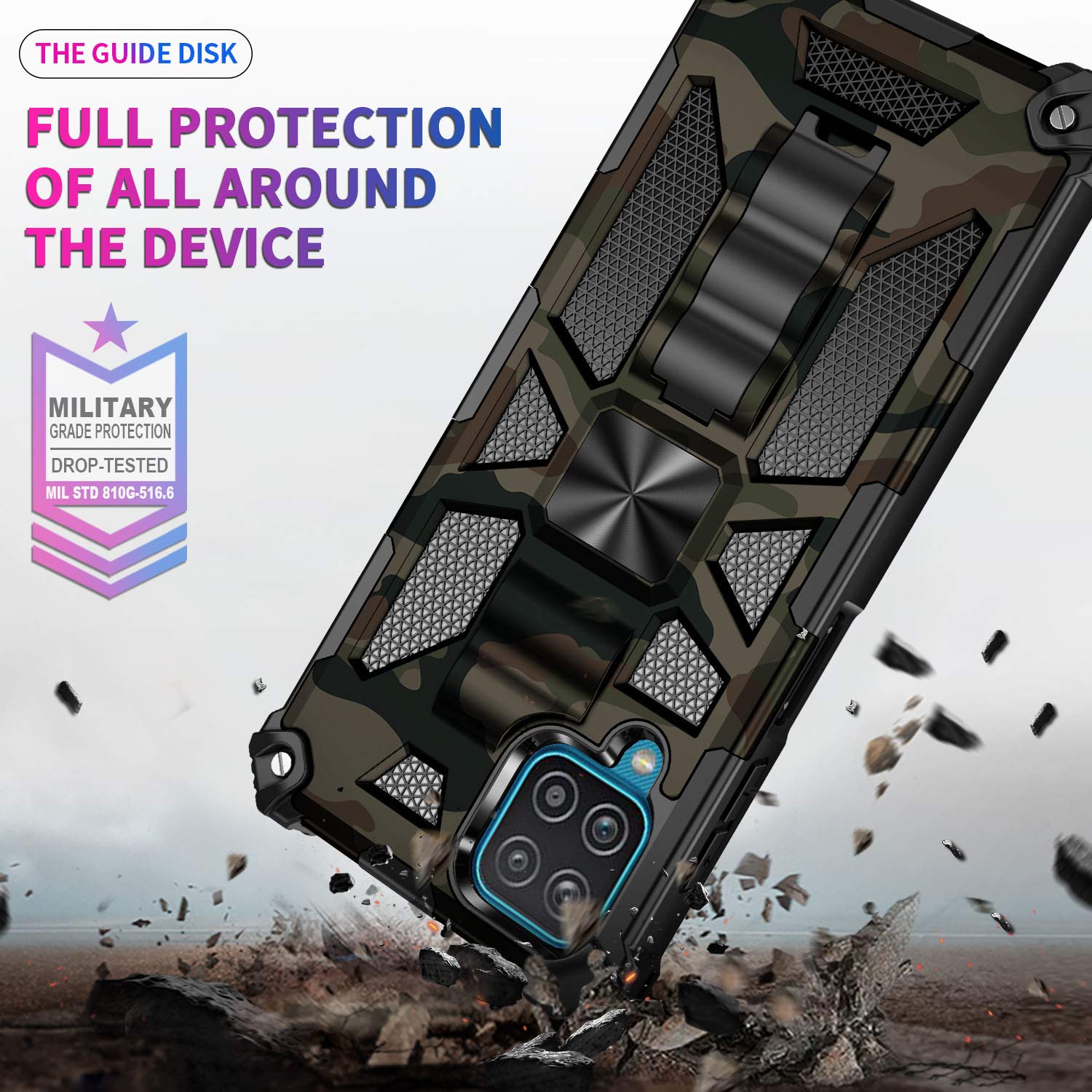 Military Grade Shockproof Samsung Galaxy A42 Phone Case - Heavy Duty Camouflage Cover with Magnetic Closure | Anti-Fall Protection for Outdoor, Hiking & Adventure Activities (Army Green)
